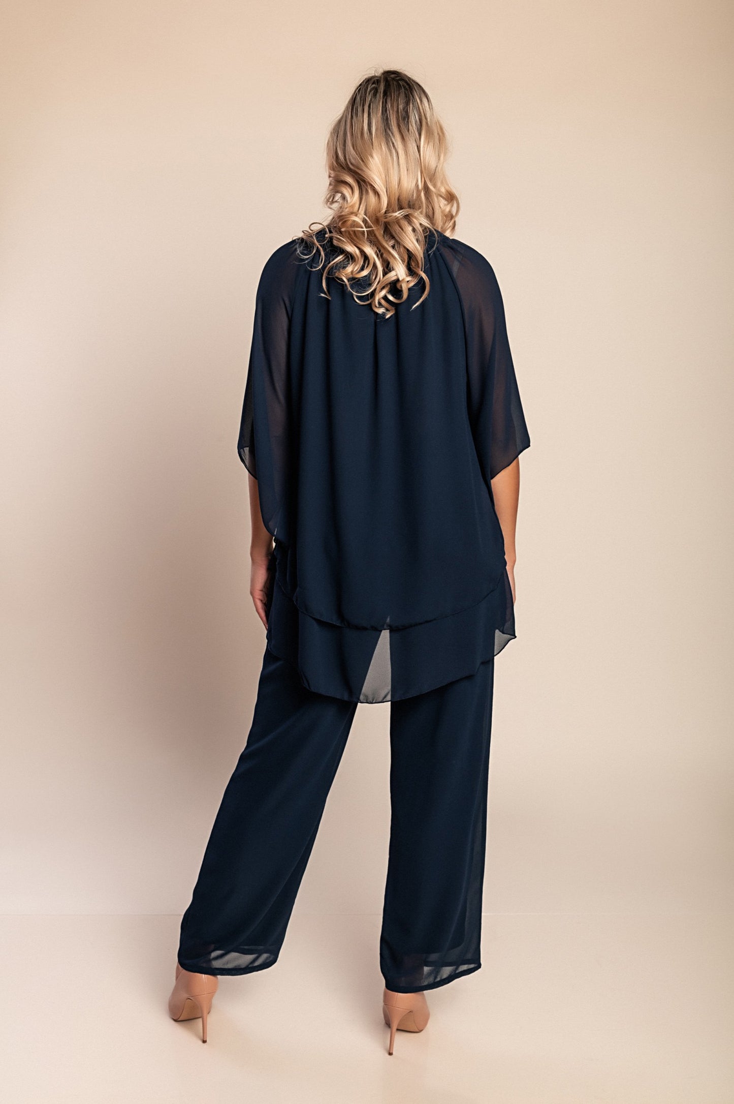 Elegante set tunica e pantaloni lunghi, blu scuro