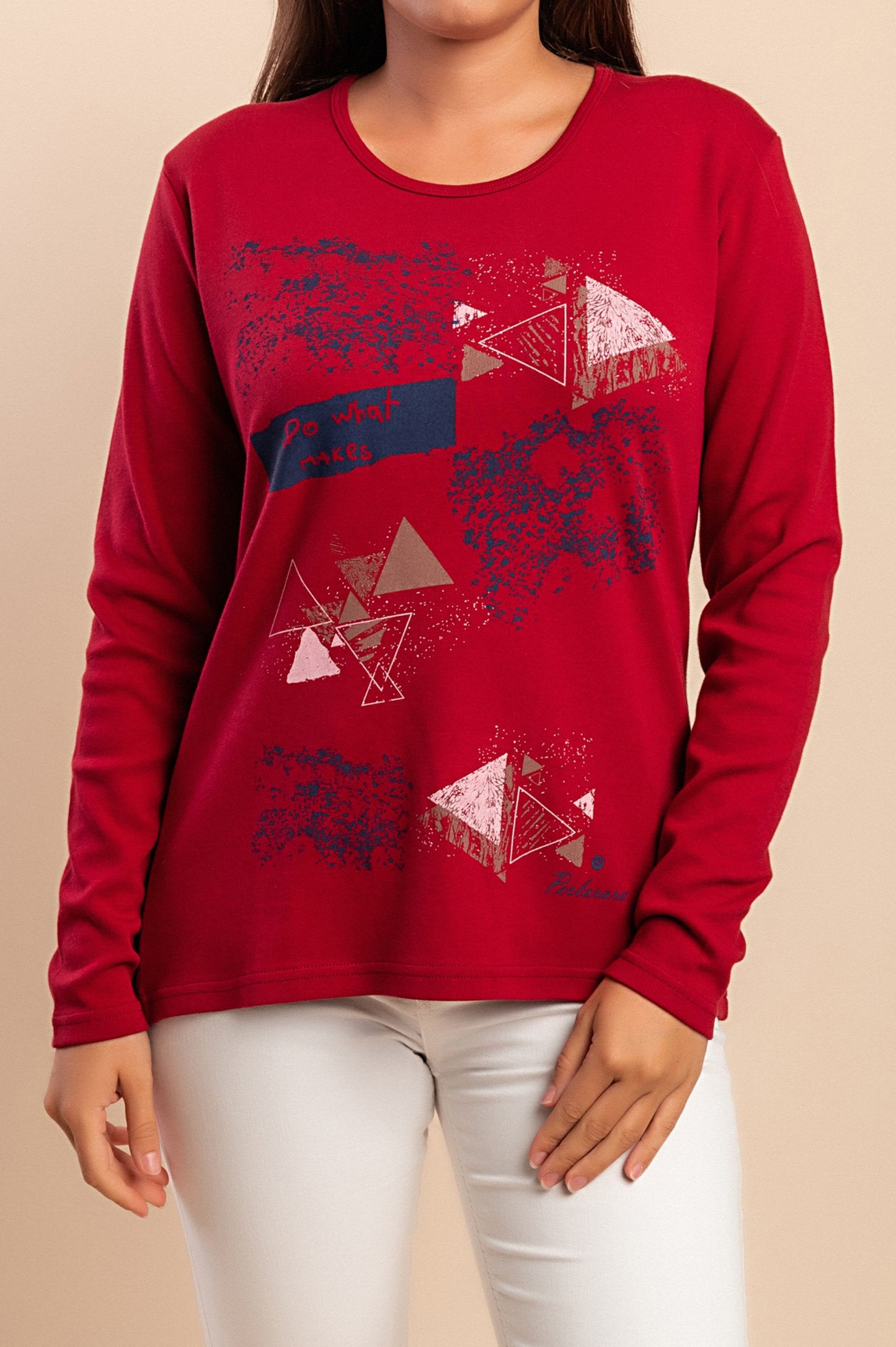 Maglia in cotone a maniche lunghe, rossa