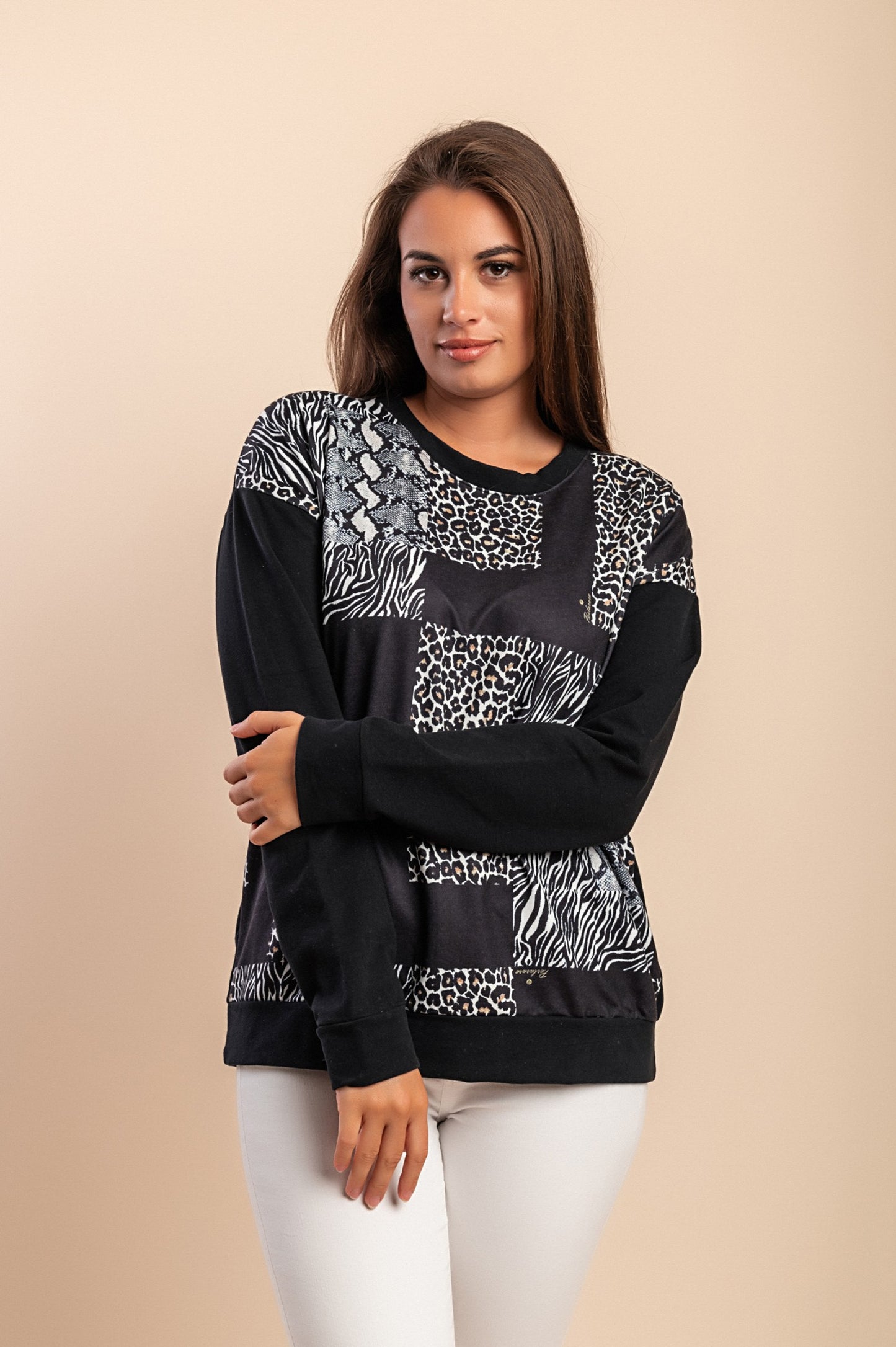 Top in cotone con stampa, nero