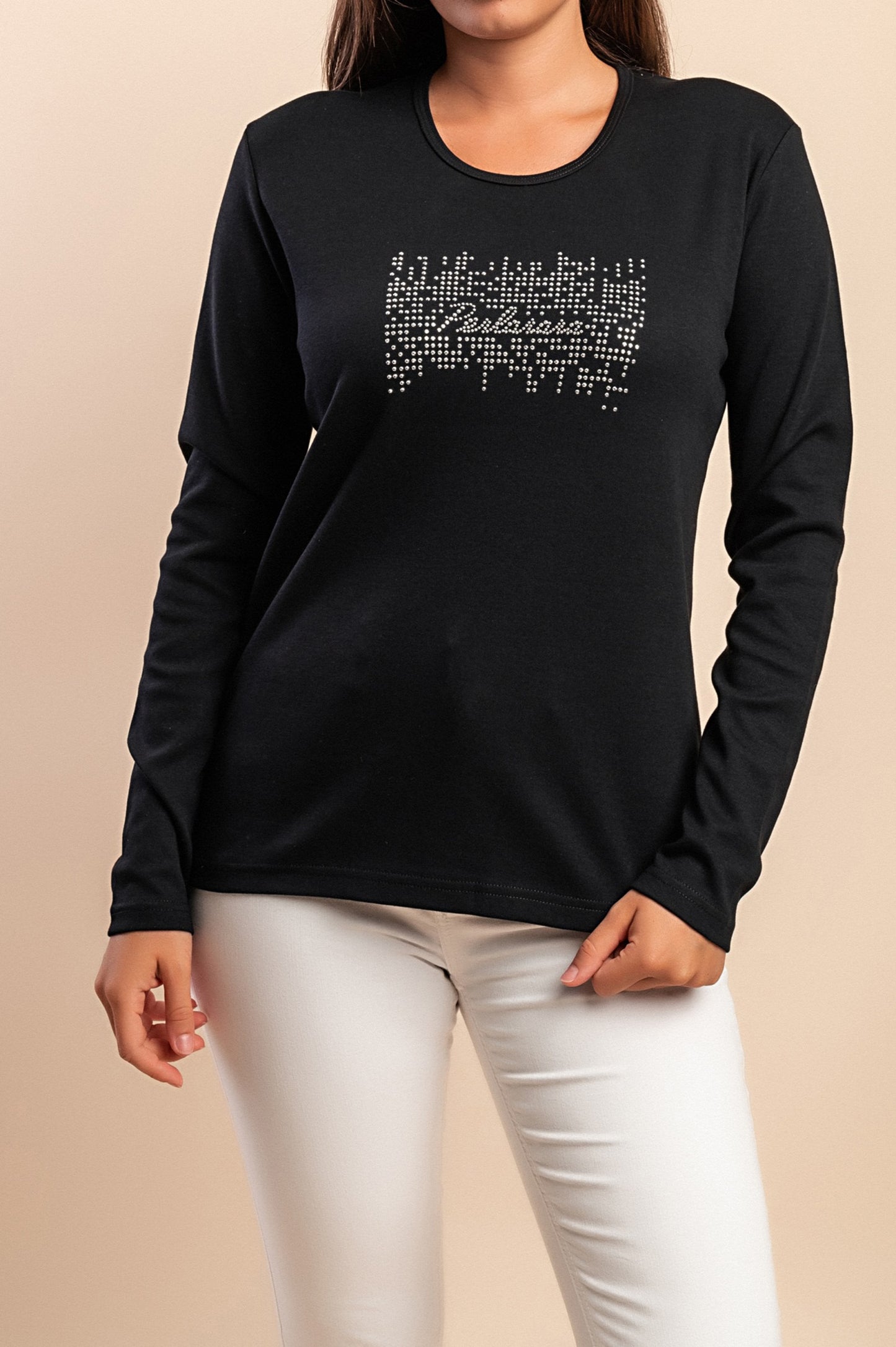 Maglia in cotone a maniche lunghe, nera