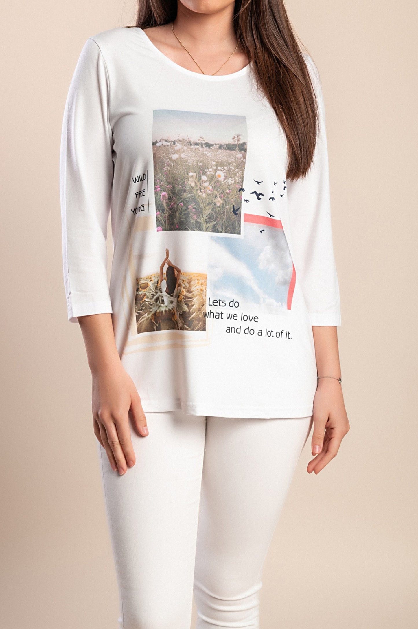 Top stampato taglie forti, bianco