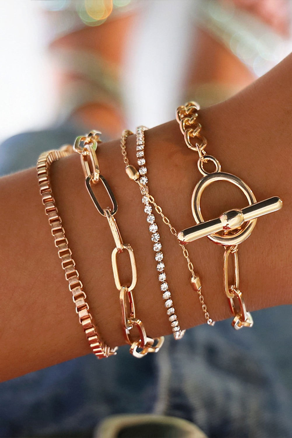 SET DI 5 BRACCIALI, VARIE FORME VERREN, COLORE ORO