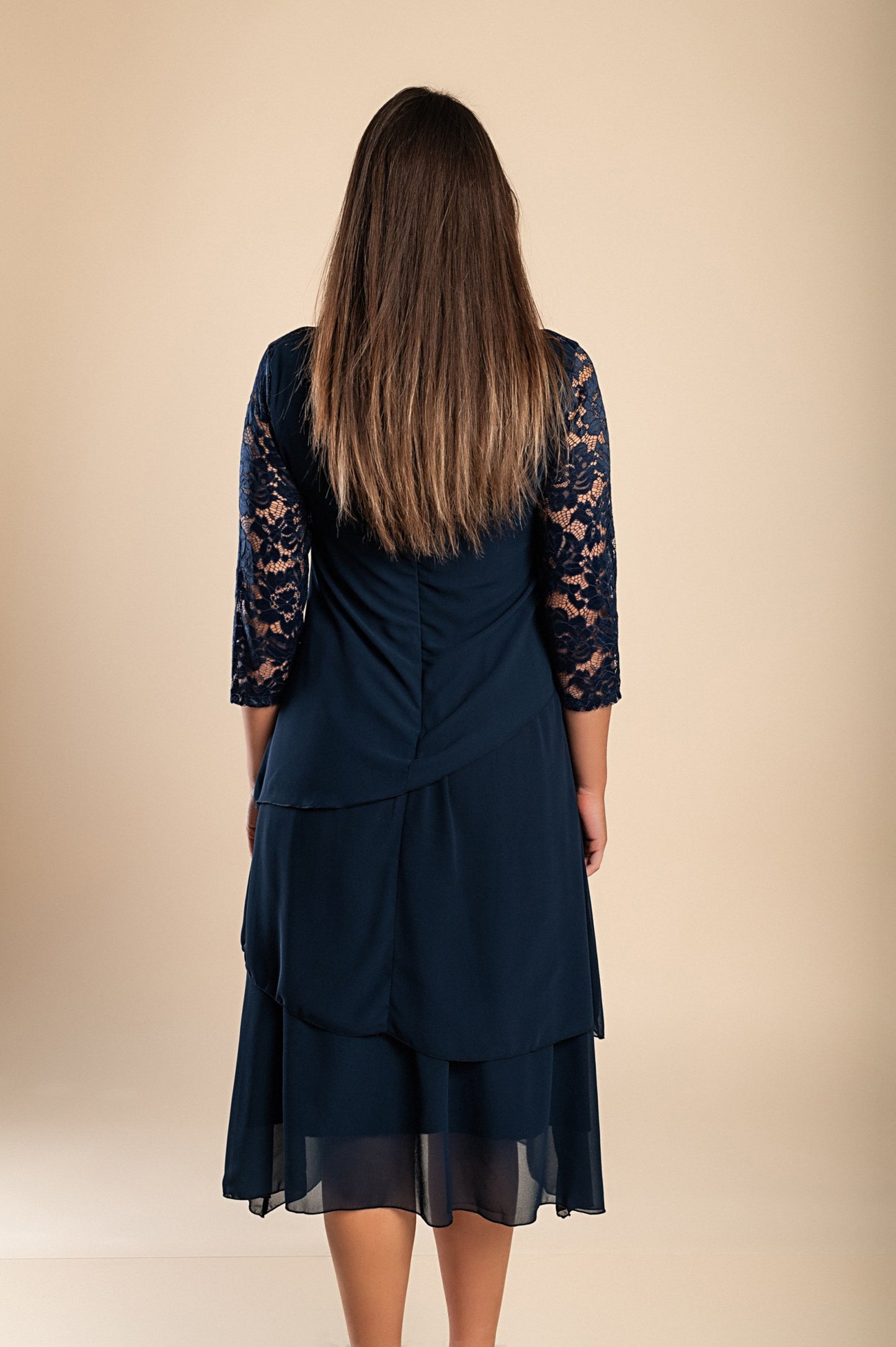 Abito elegante con pizzo, blu scuro