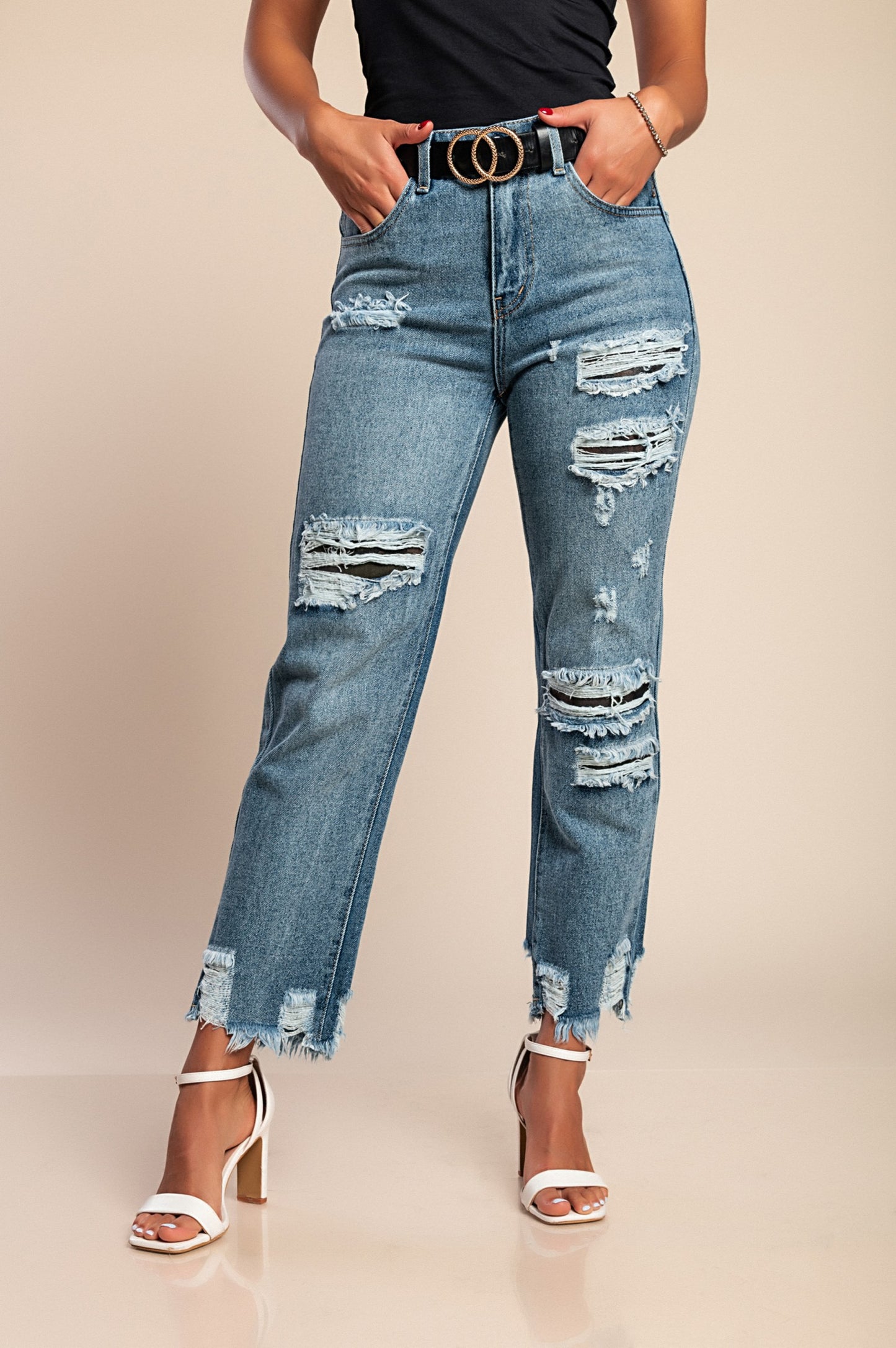 Jeans tagliati con stampa con orlo sfilacciato Alexandria, verde