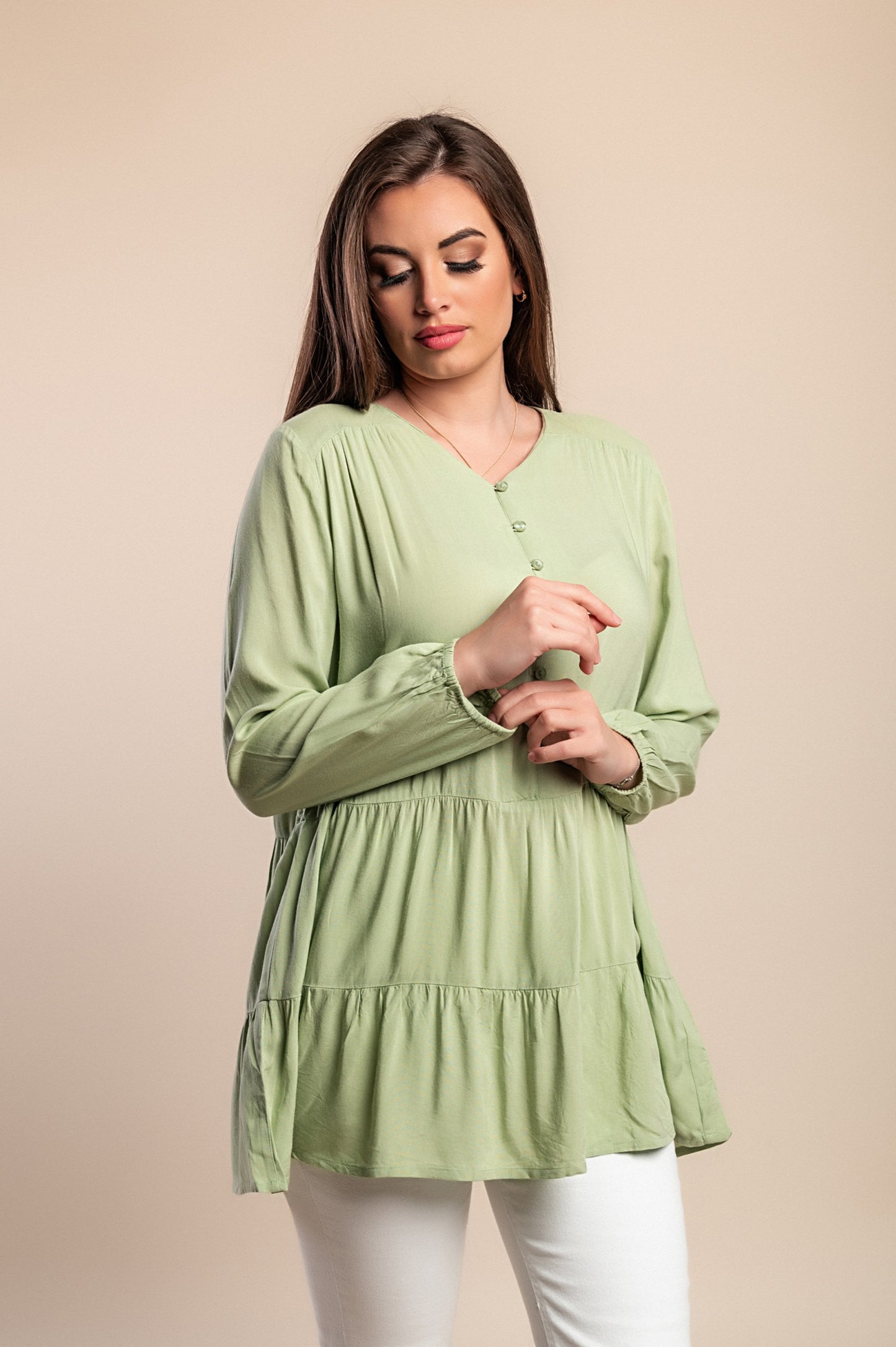 Camicetta con bottoni, verde chiaro