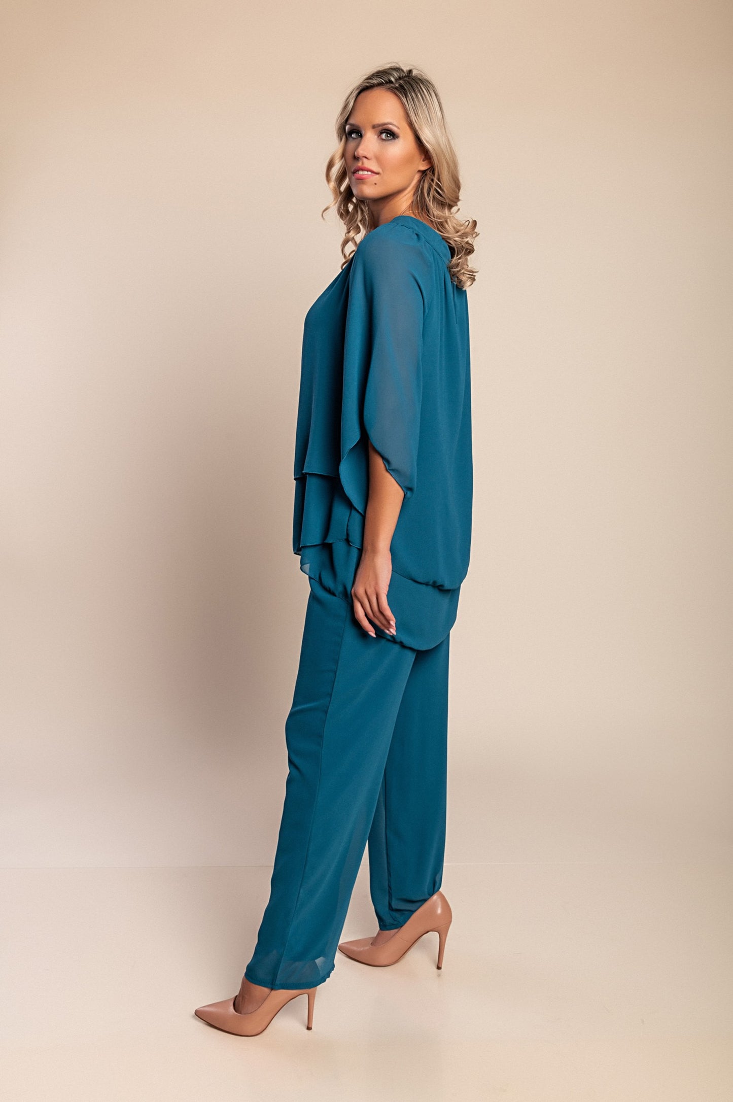 Elegante set tunica e pantaloni lunghi, blu scuro