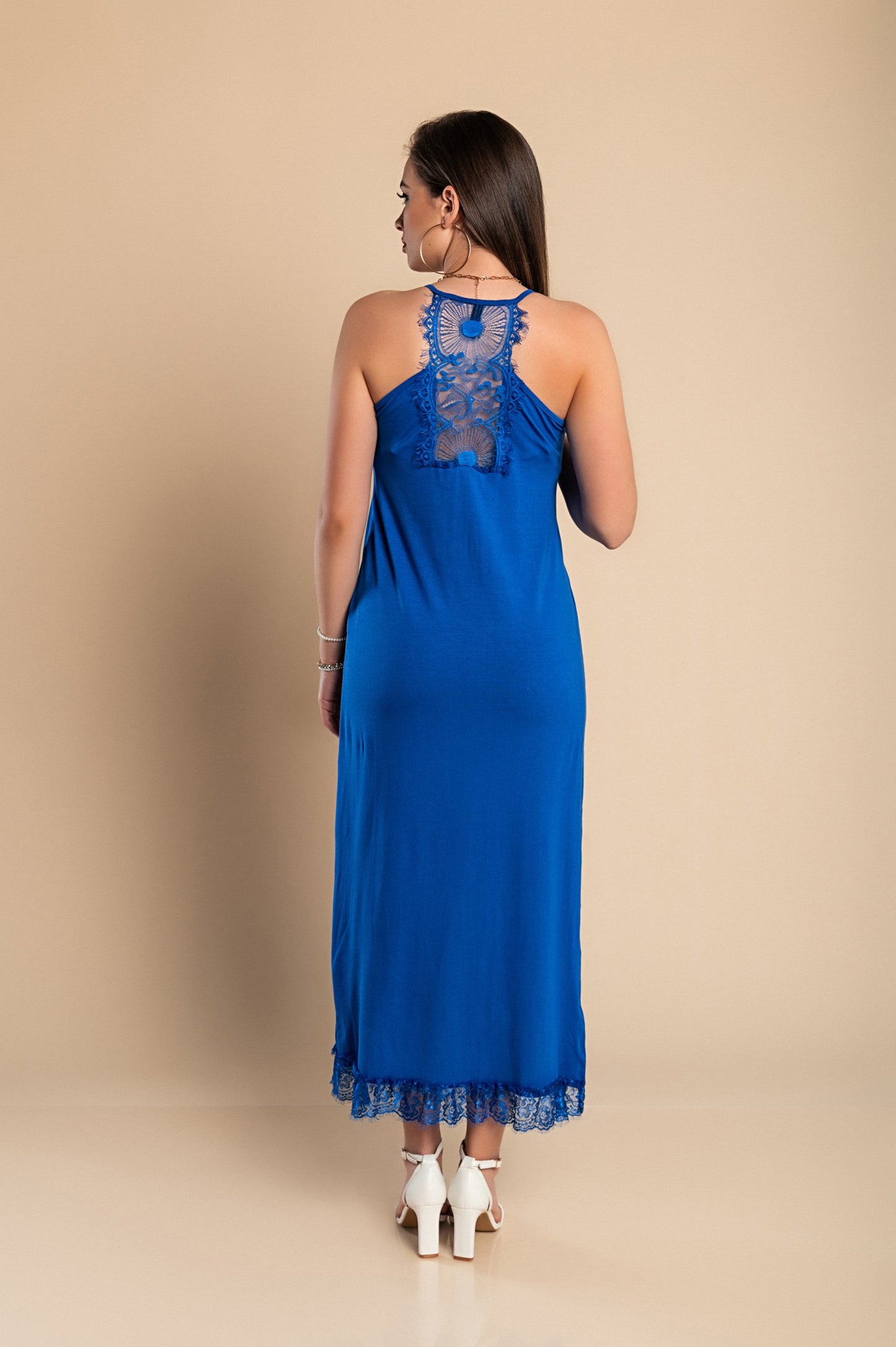 VESTITO MAXI CON PIZZO PRIMAROSA, NERO