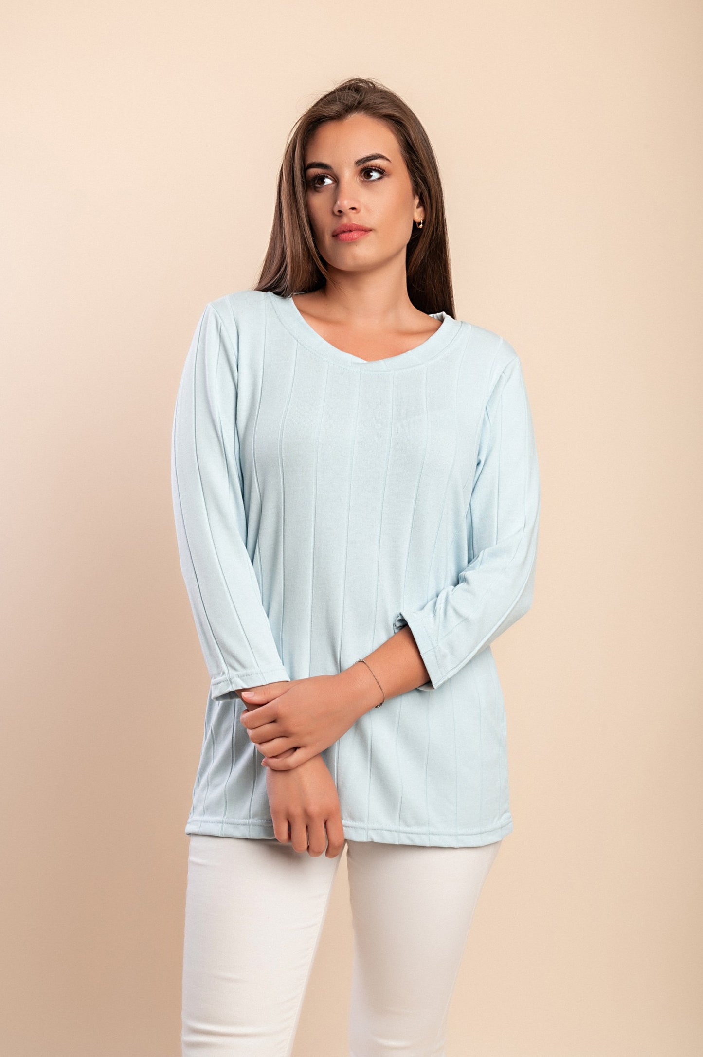 Top taglie forti con maniche a 3/4, azzurro
