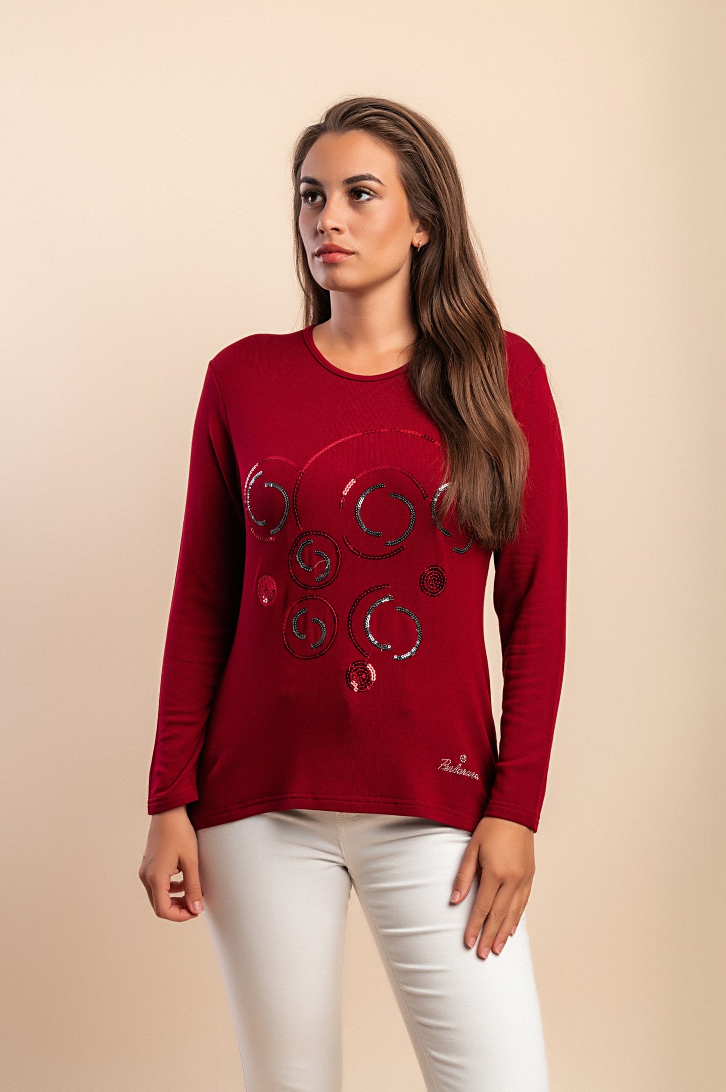 Maglia in cotone a maniche lunghe, bordeaux