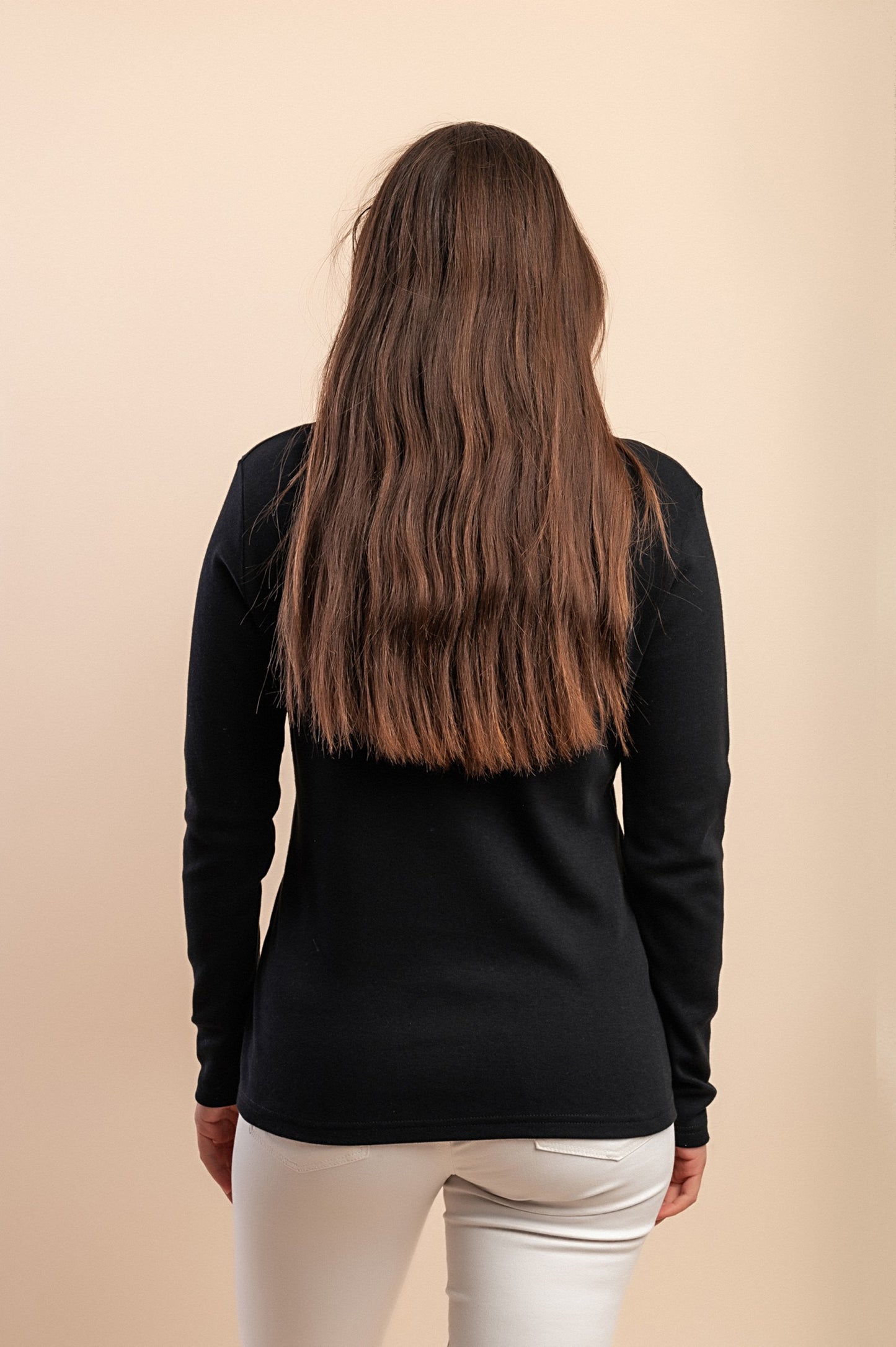 Top a maniche lunghe in cotone, nero