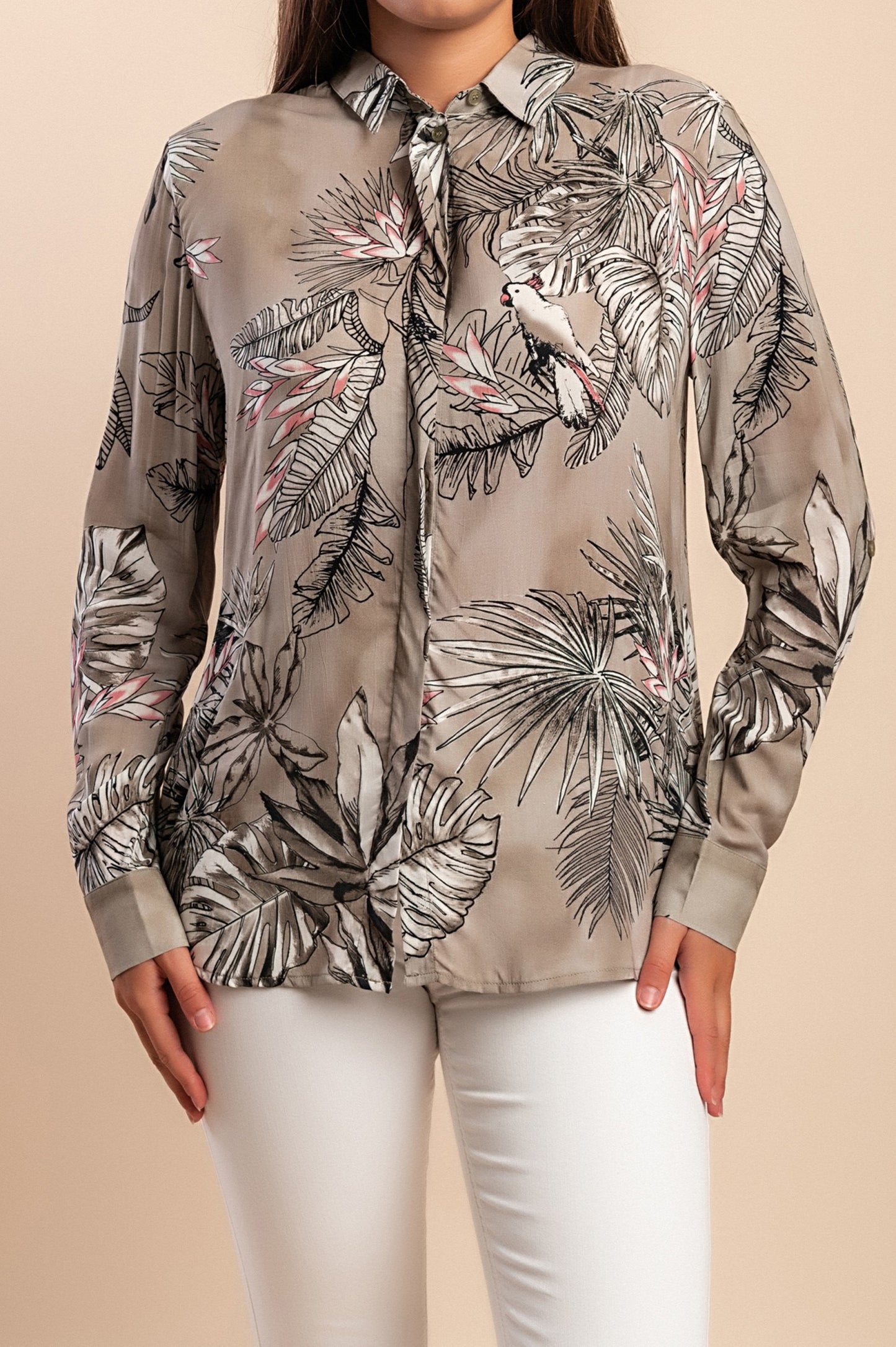 Blusa stampata taglie forti, verde oliva