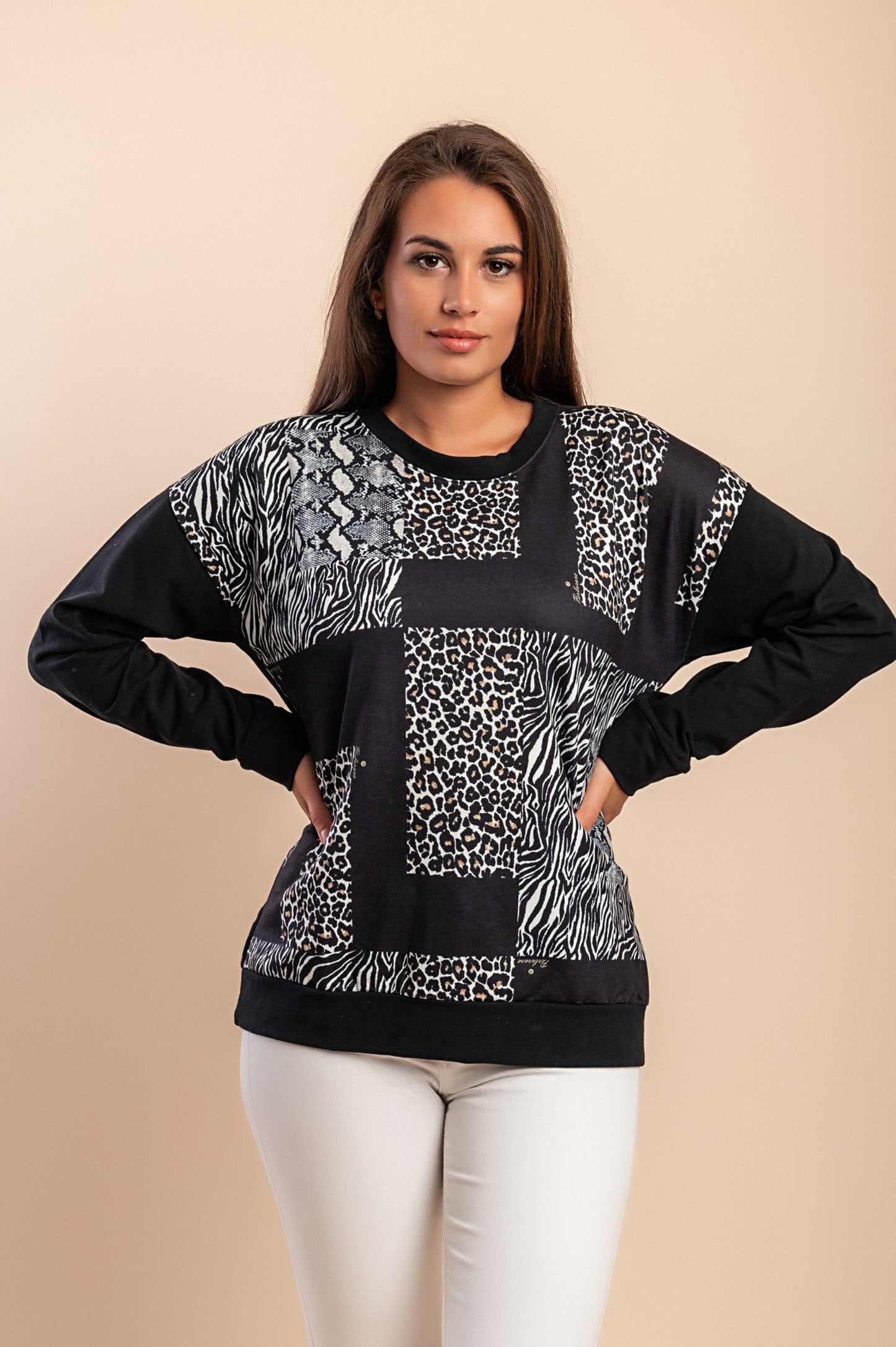 Top in cotone con stampa, nero