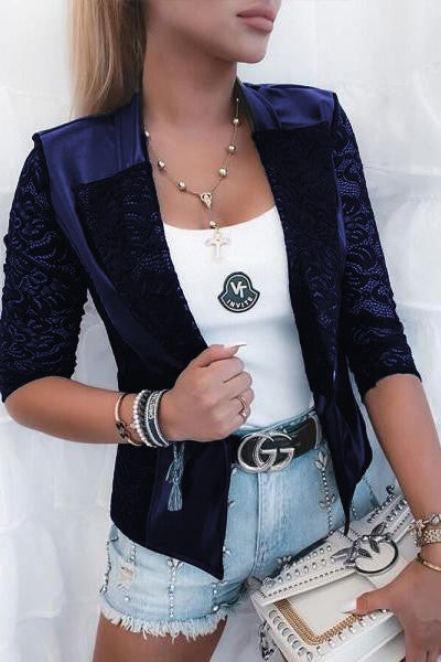 Blazer in ecopelle con inserti in pizzo traslucido Amalfi, nero