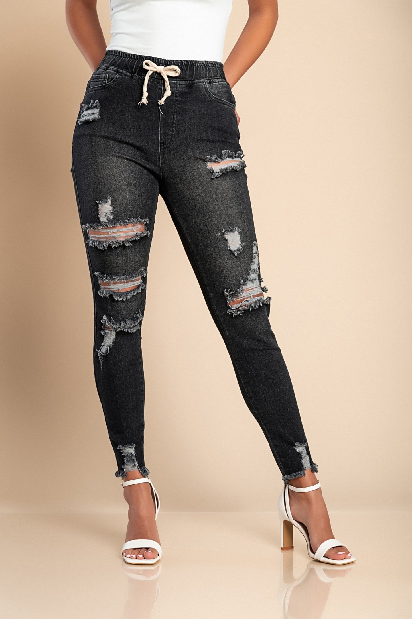 Jeans attillati a vita alta e spacchi Stefana, celeste
