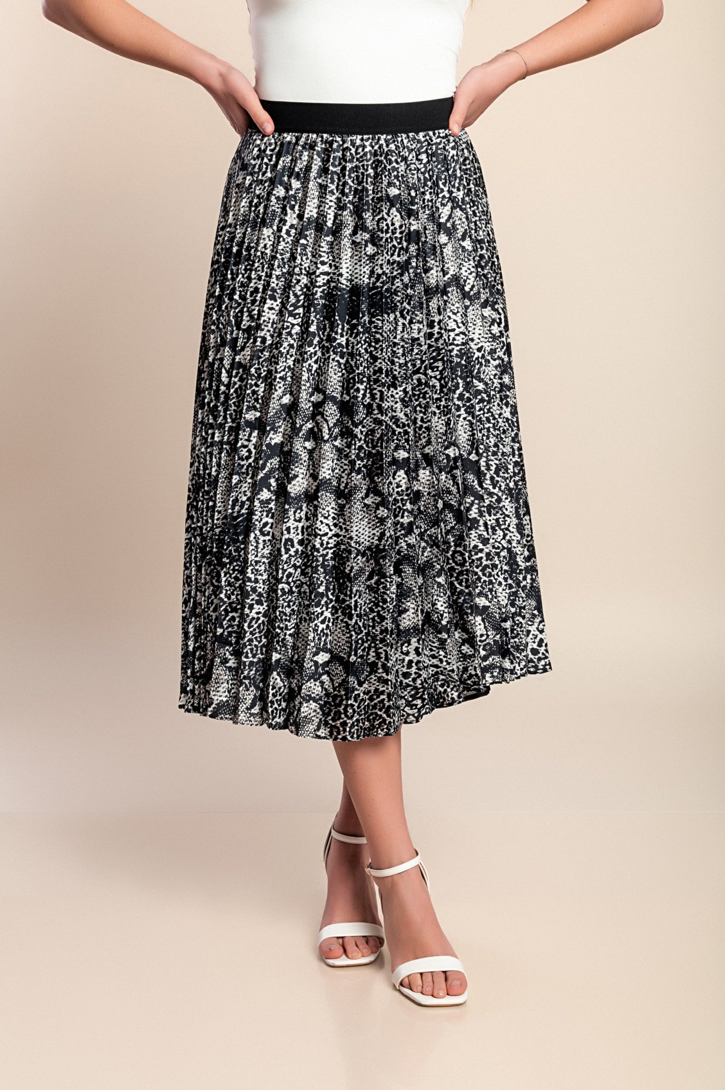 Gonna midi con stampa leopardata, nera