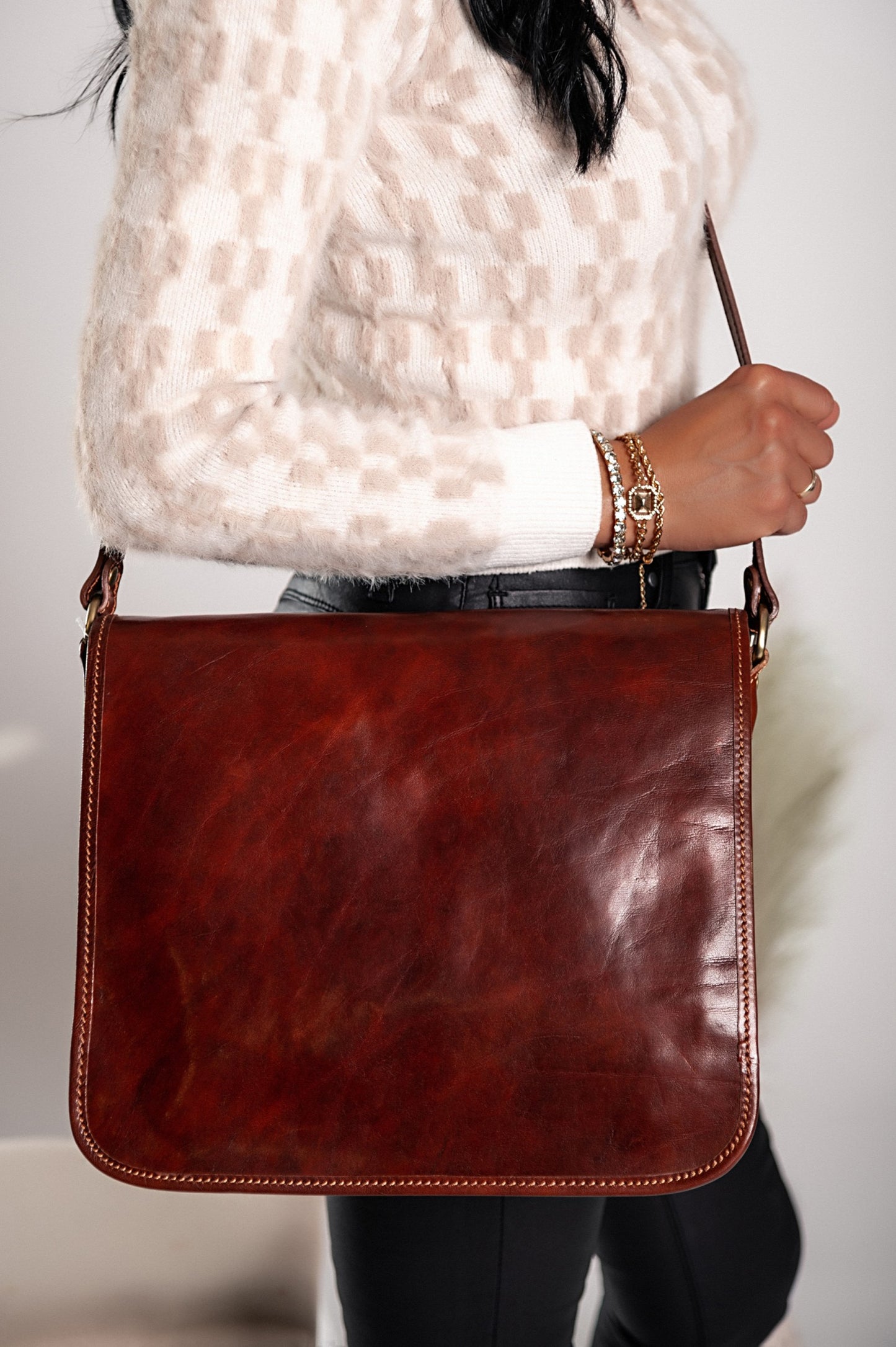 Borsa in pelle naturale Kyleigh, marrone