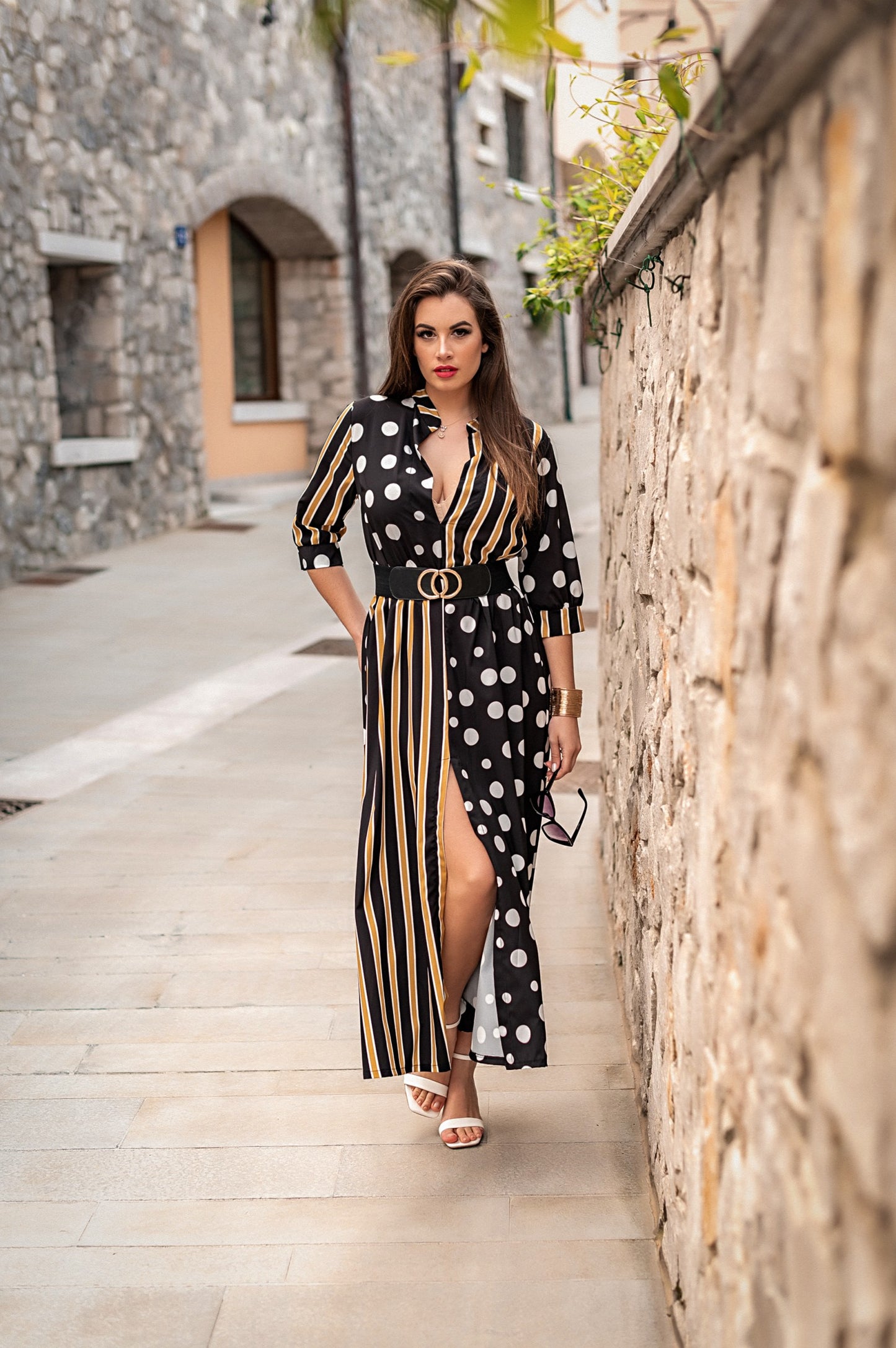 VESTITO MAXI ELEGANTE CON STAMPO MORI