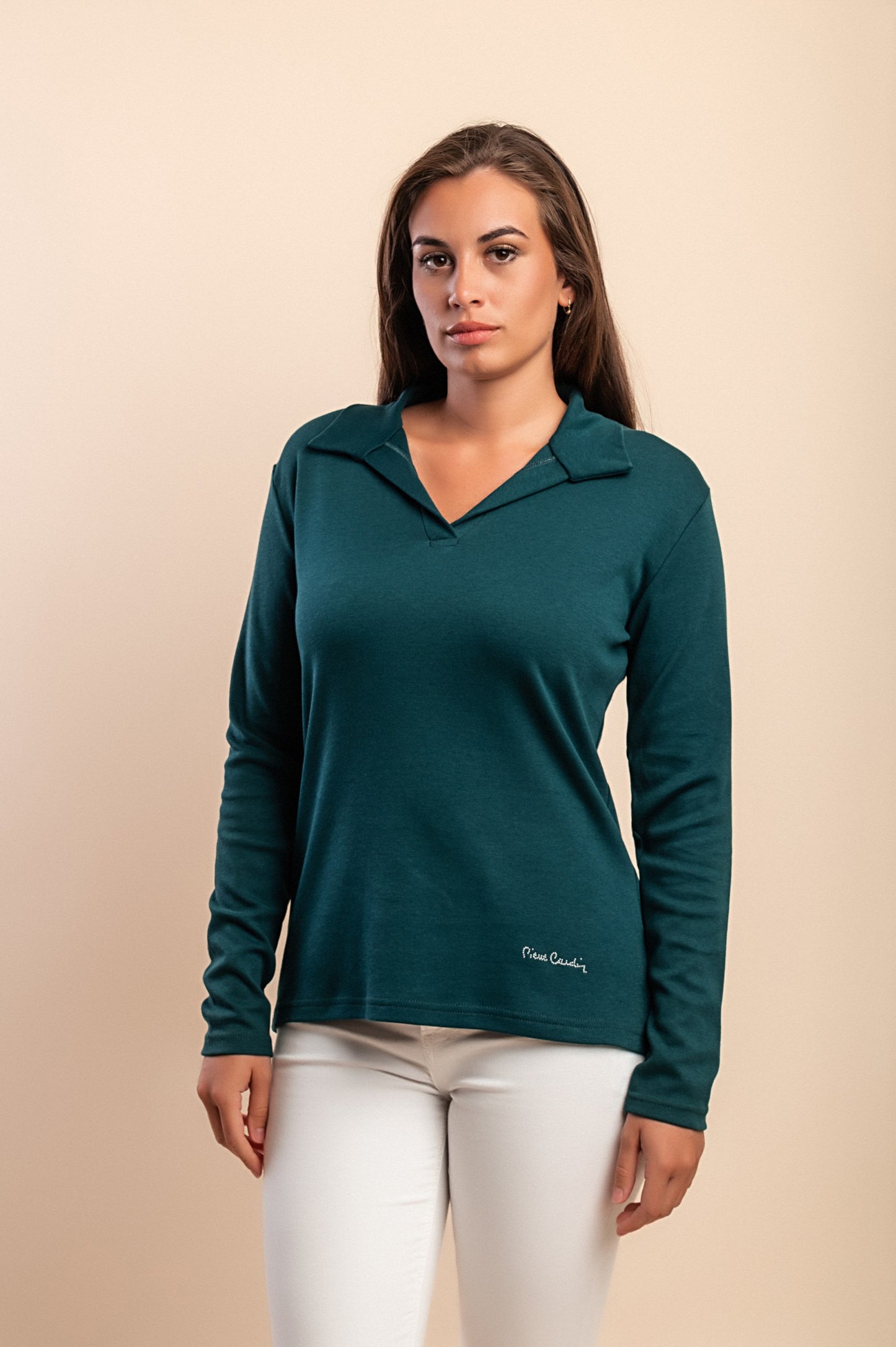 Top a manica lunga in cotone, nero