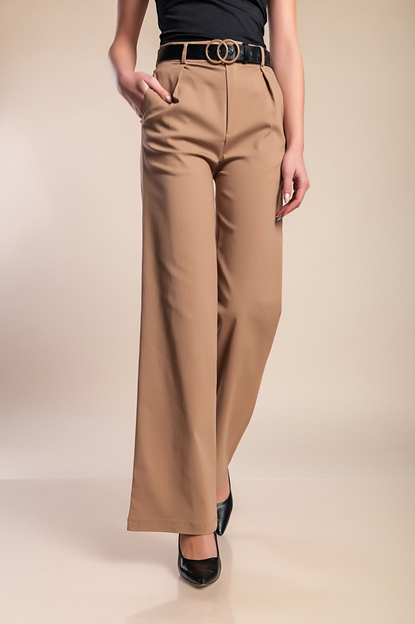 Pantaloni eleganti a vita alta, beige