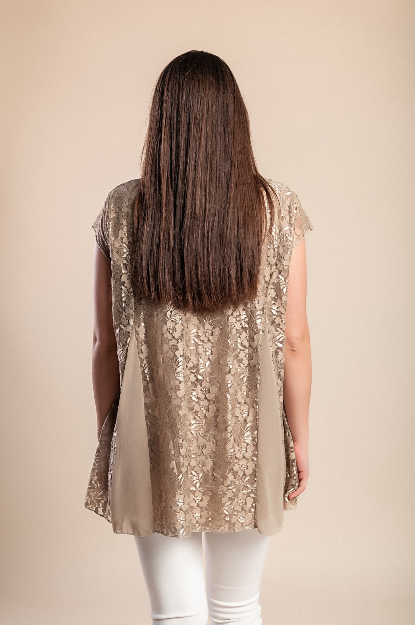 Tunica taglie forti con pizzo, beige