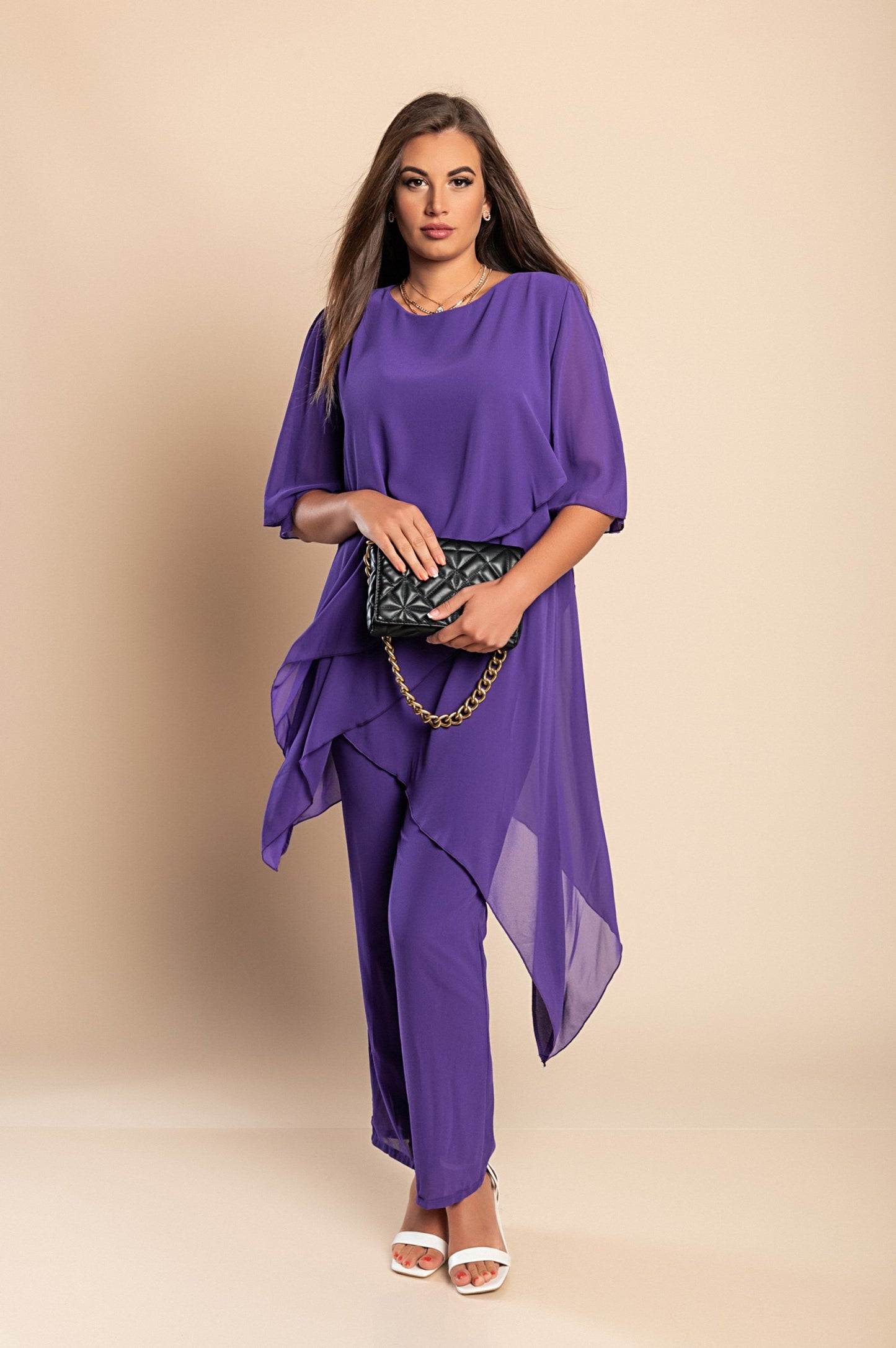 Set di elegante tunica traslucida e pantaloni lunghi Claudette, neri