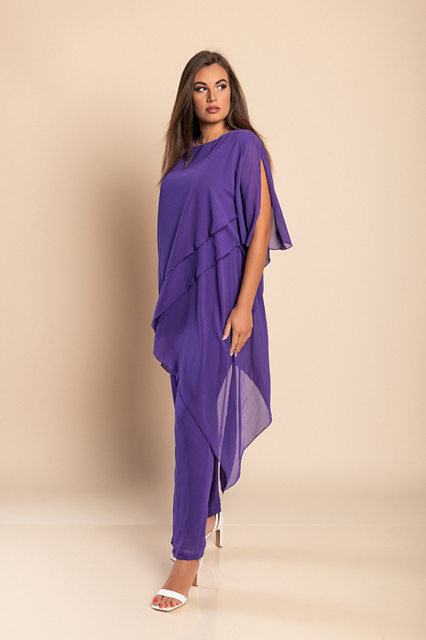 Set di elegante tunica traslucida e pantaloni lunghi Claudette, neri