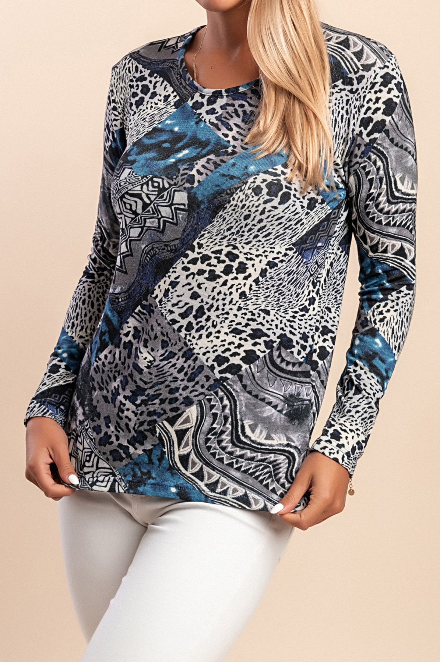 Top stampato, beige