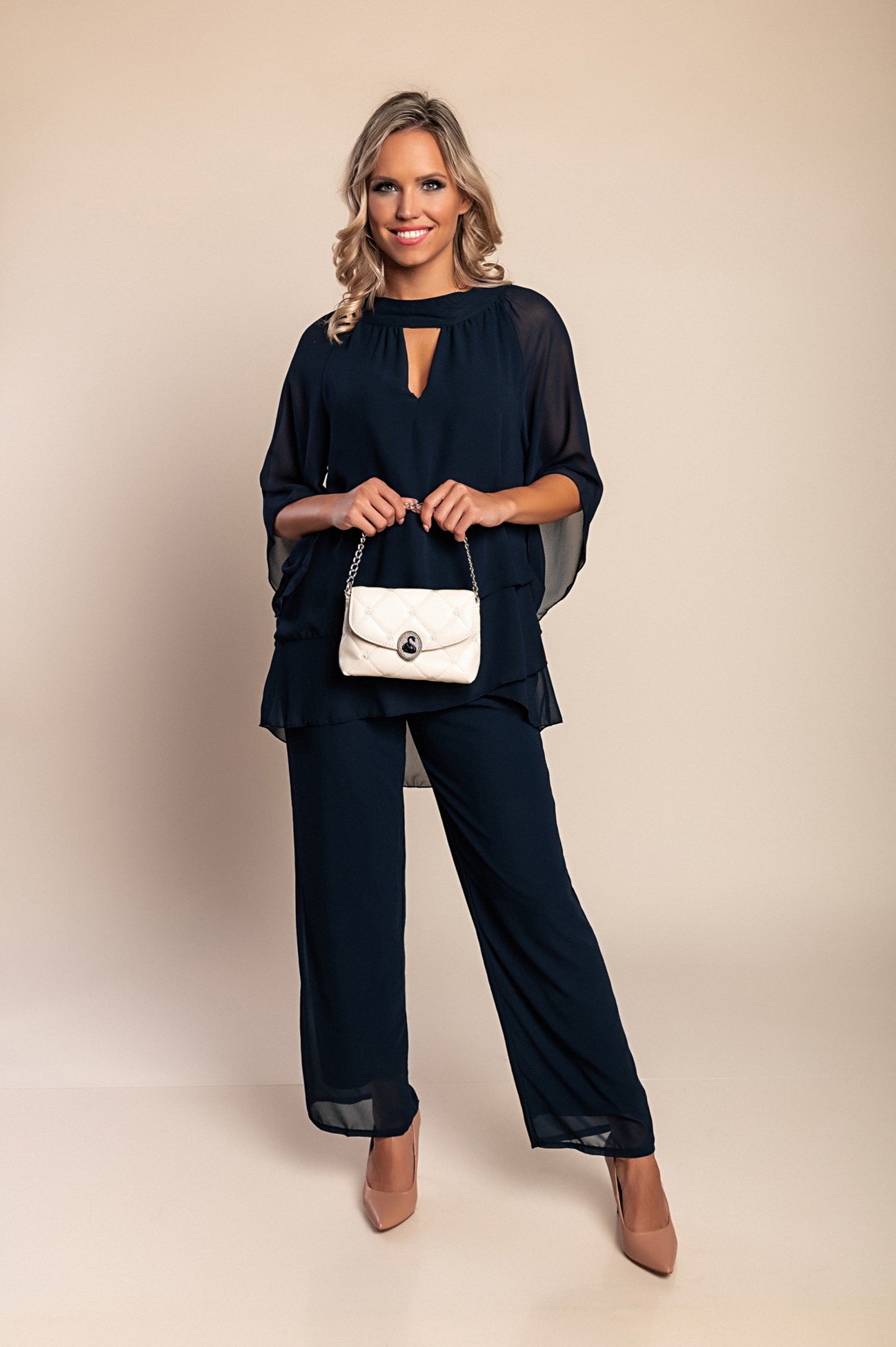Elegante set tunica e pantaloni lunghi, blu scuro