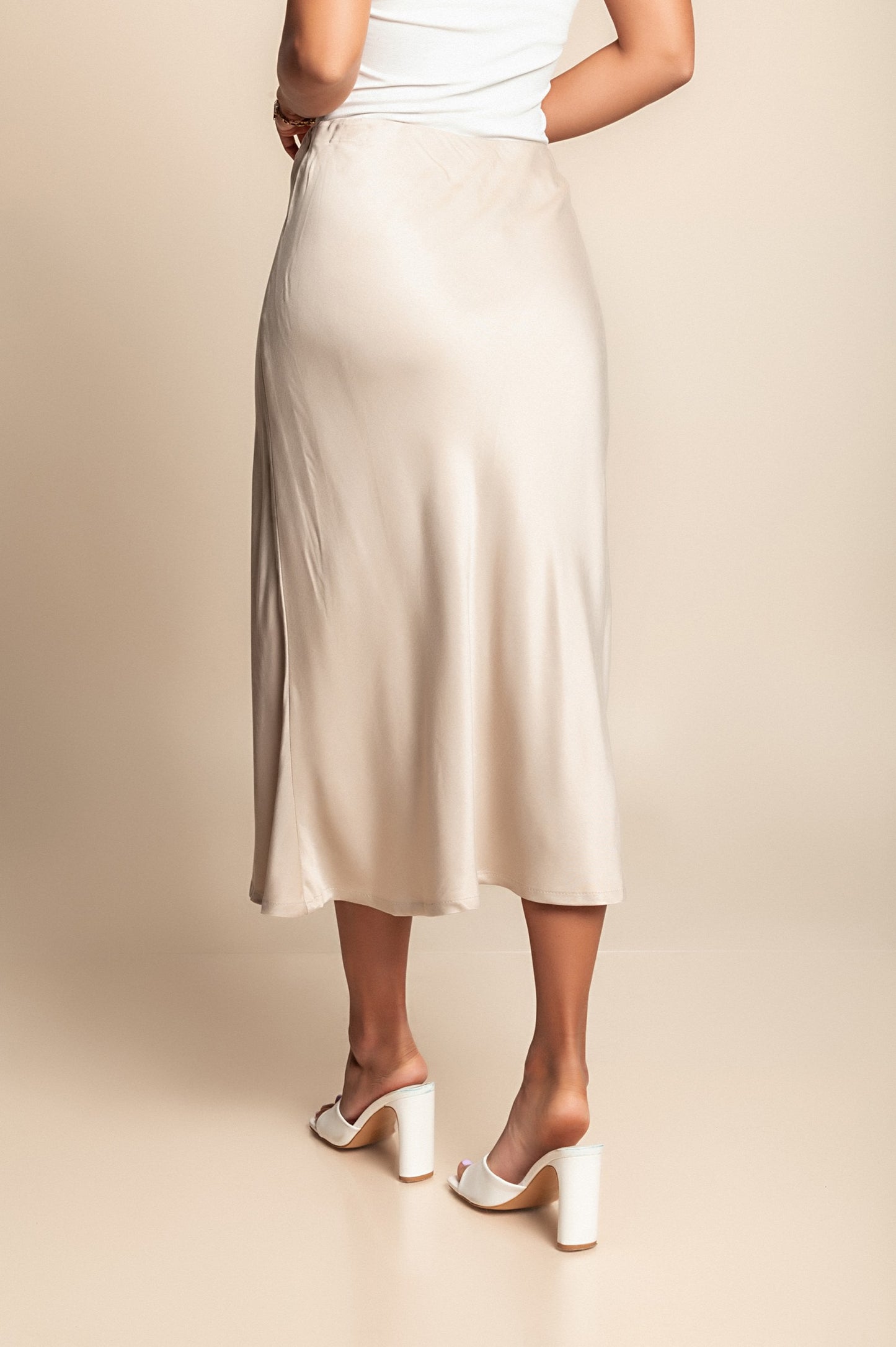 Gonna midi in raso sintetico, beige