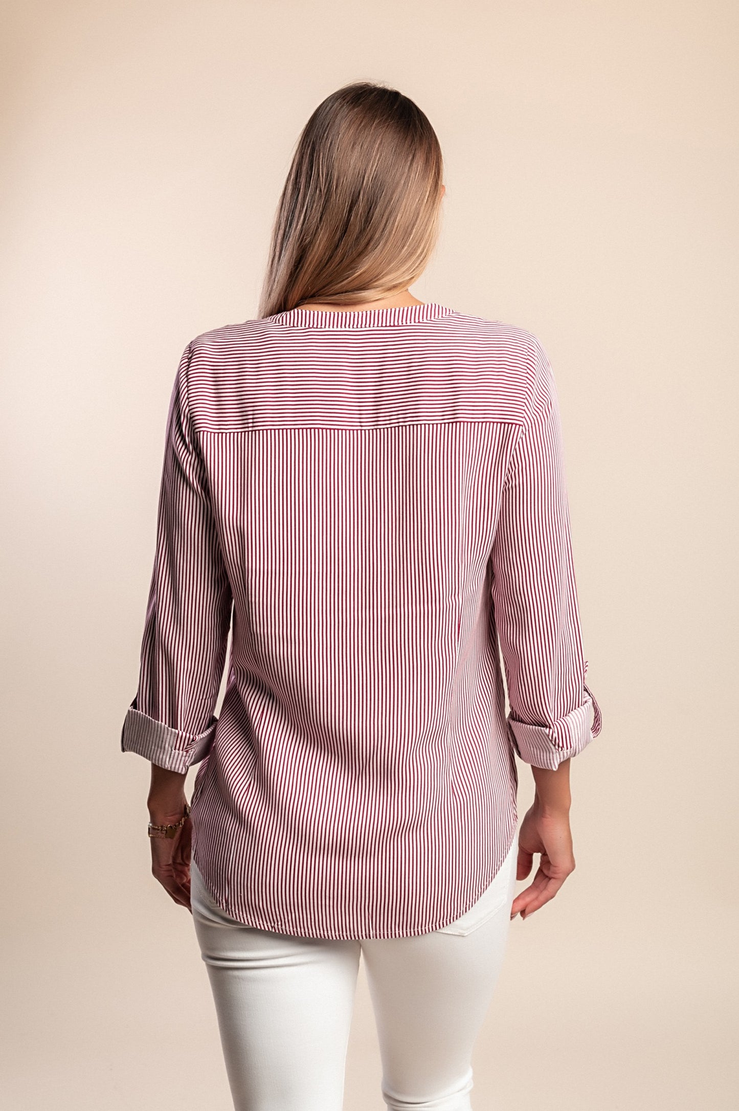 Maglietta taglie forti con stampa a righe, rossa