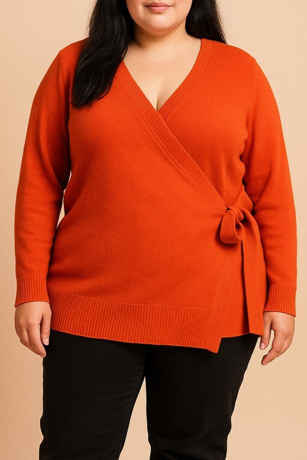 Top in maglia taglie forti con maniche lunghe, mattone