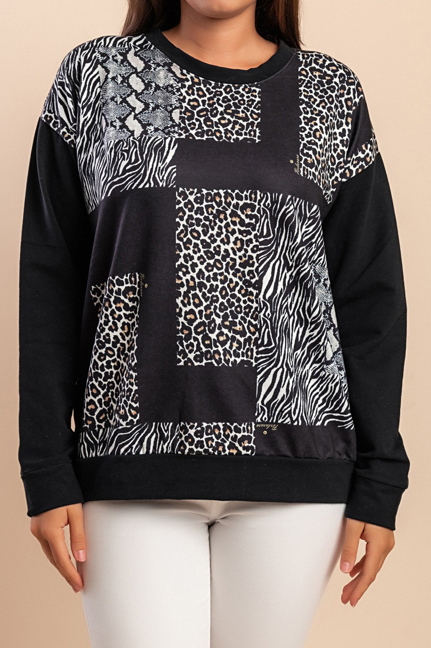 Top in cotone con stampa, nero
