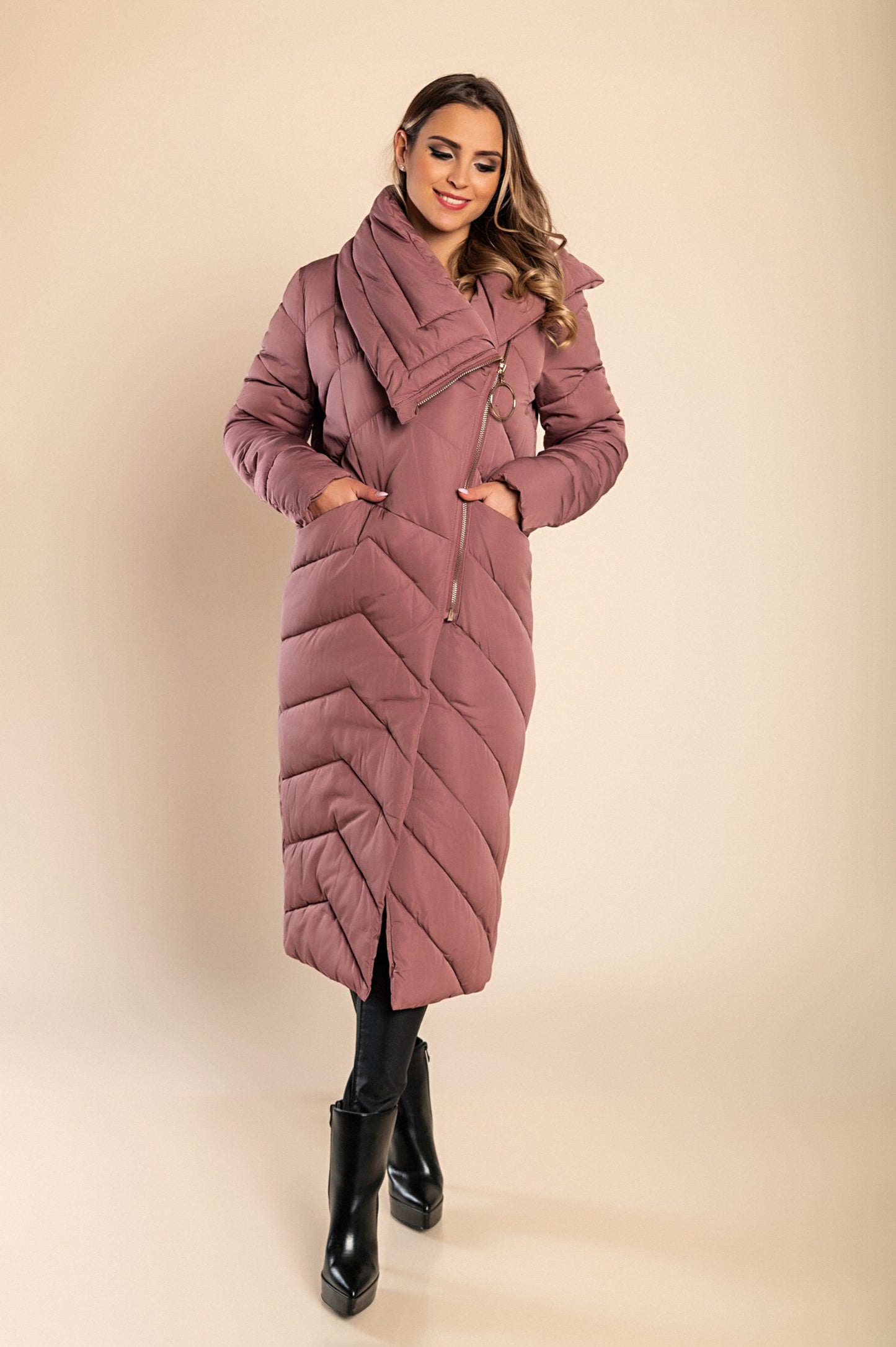Giacca lunga con colletto, rosa