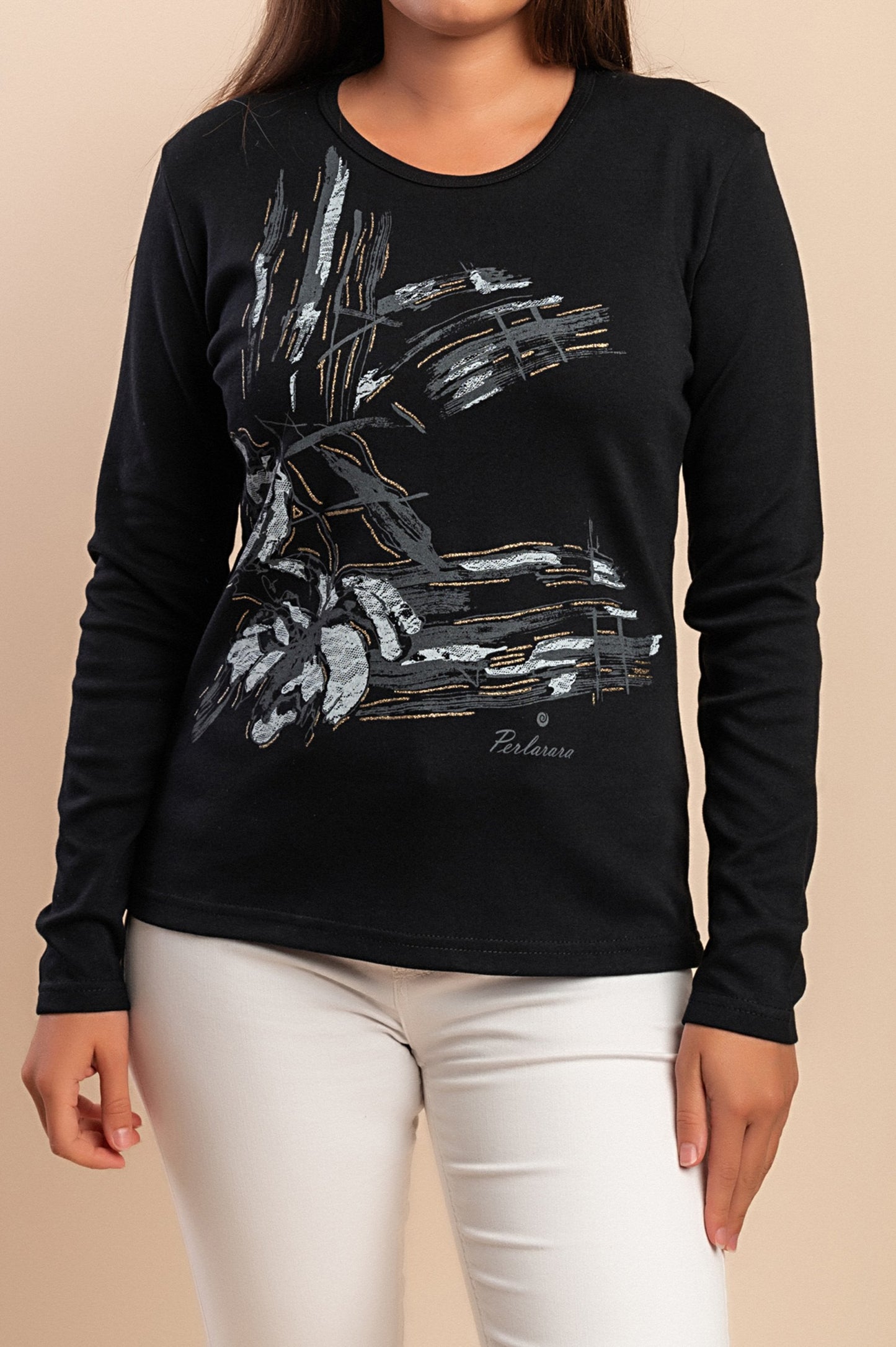 Maglia in cotone a maniche lunghe, nera