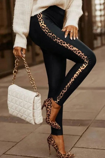 Eleganti leggings in ecopelle con pizzo Margaretta, nero