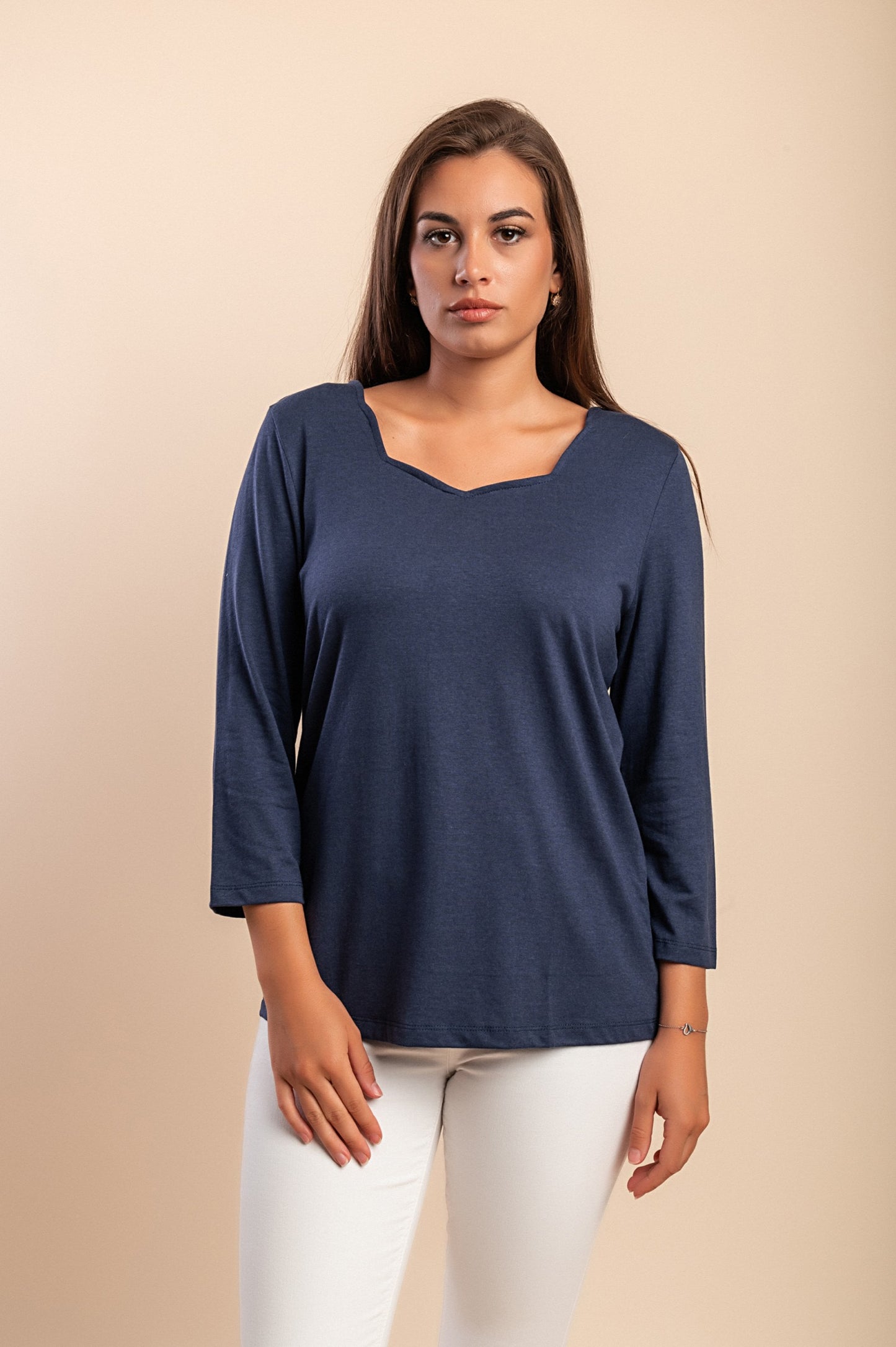 Top con maniche a 3/4, blu scuro