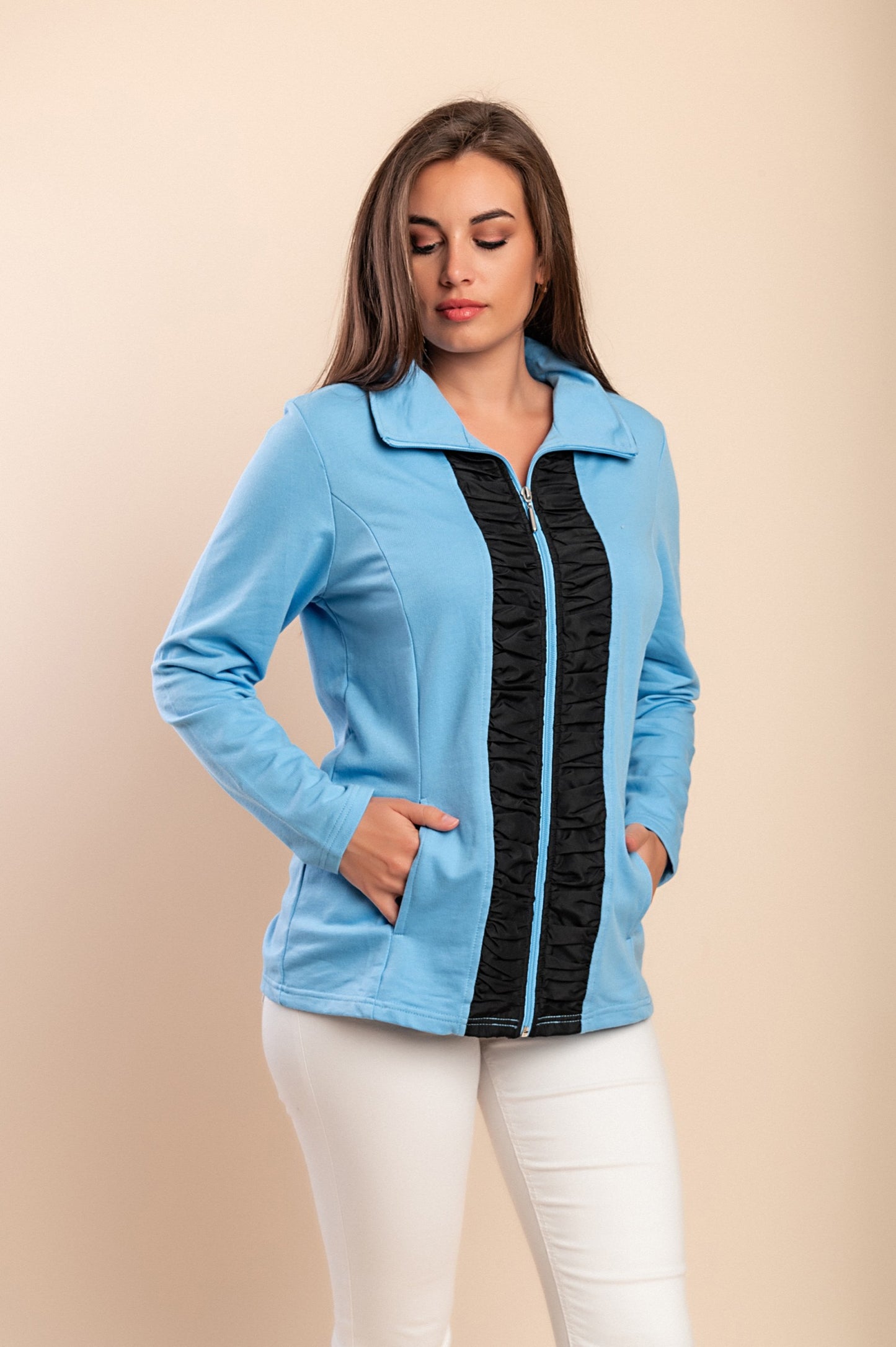 Giacca con cerniera in cotone, blu