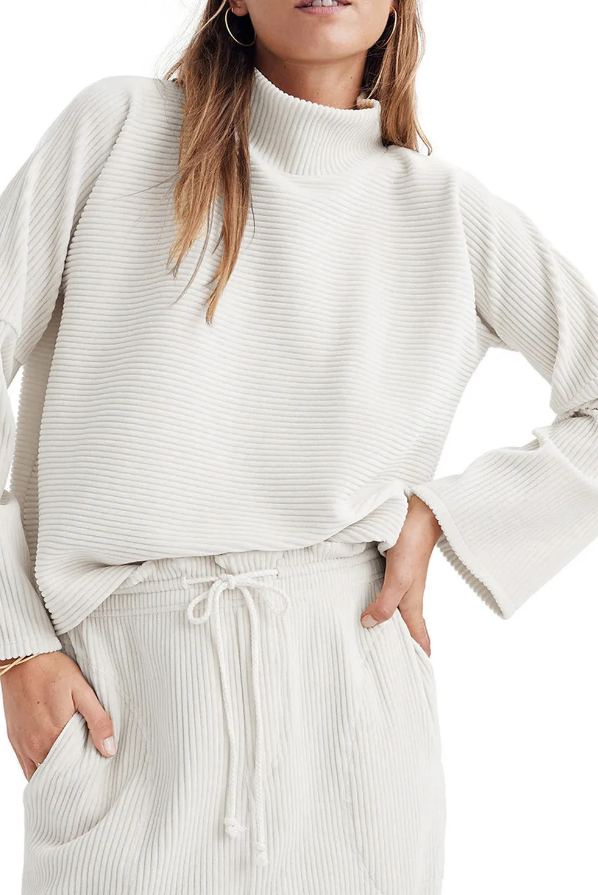 Top a costine con vestibilità ampia, bianco