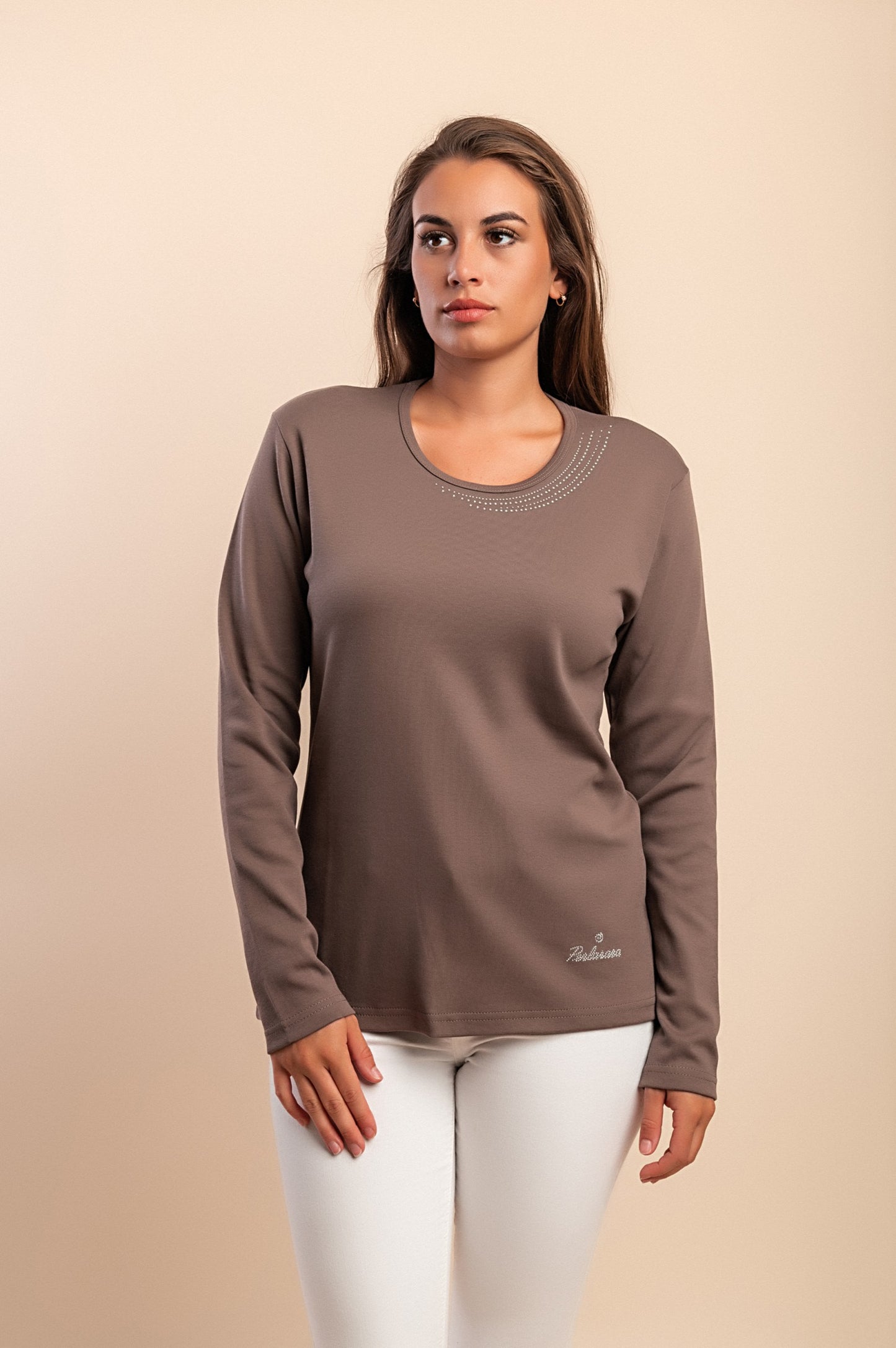 Maglia in cotone a maniche lunghe, marrone