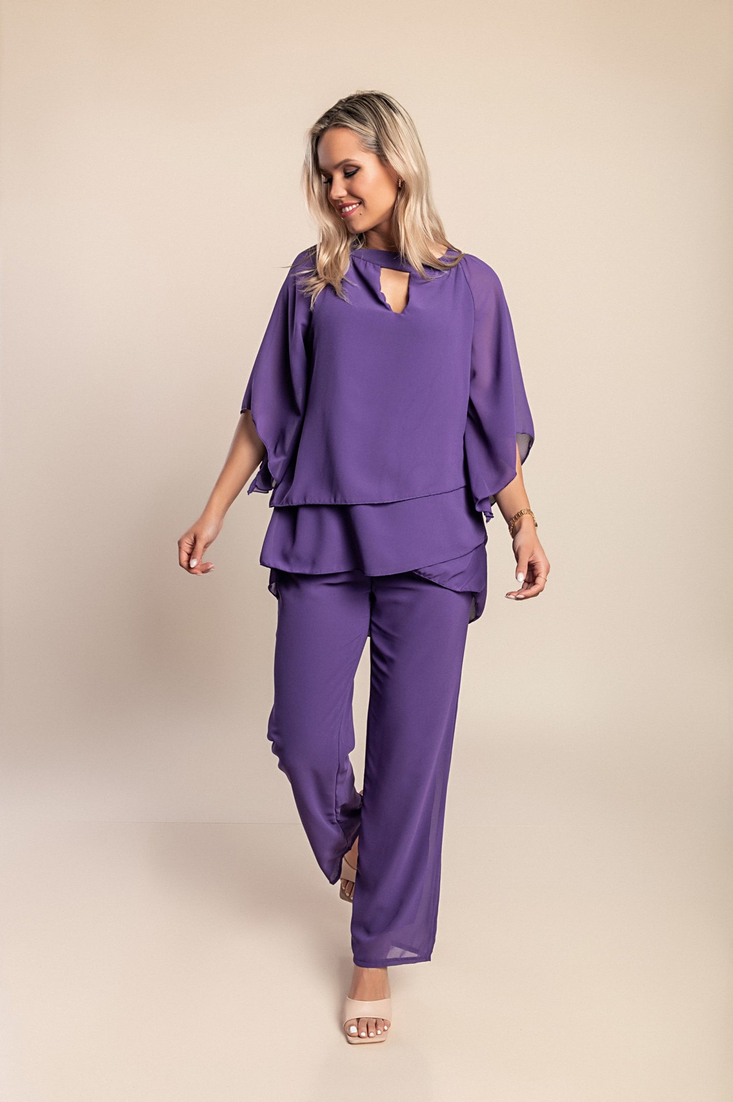 Elegante set tunica e pantaloni lunghi, blu scuro