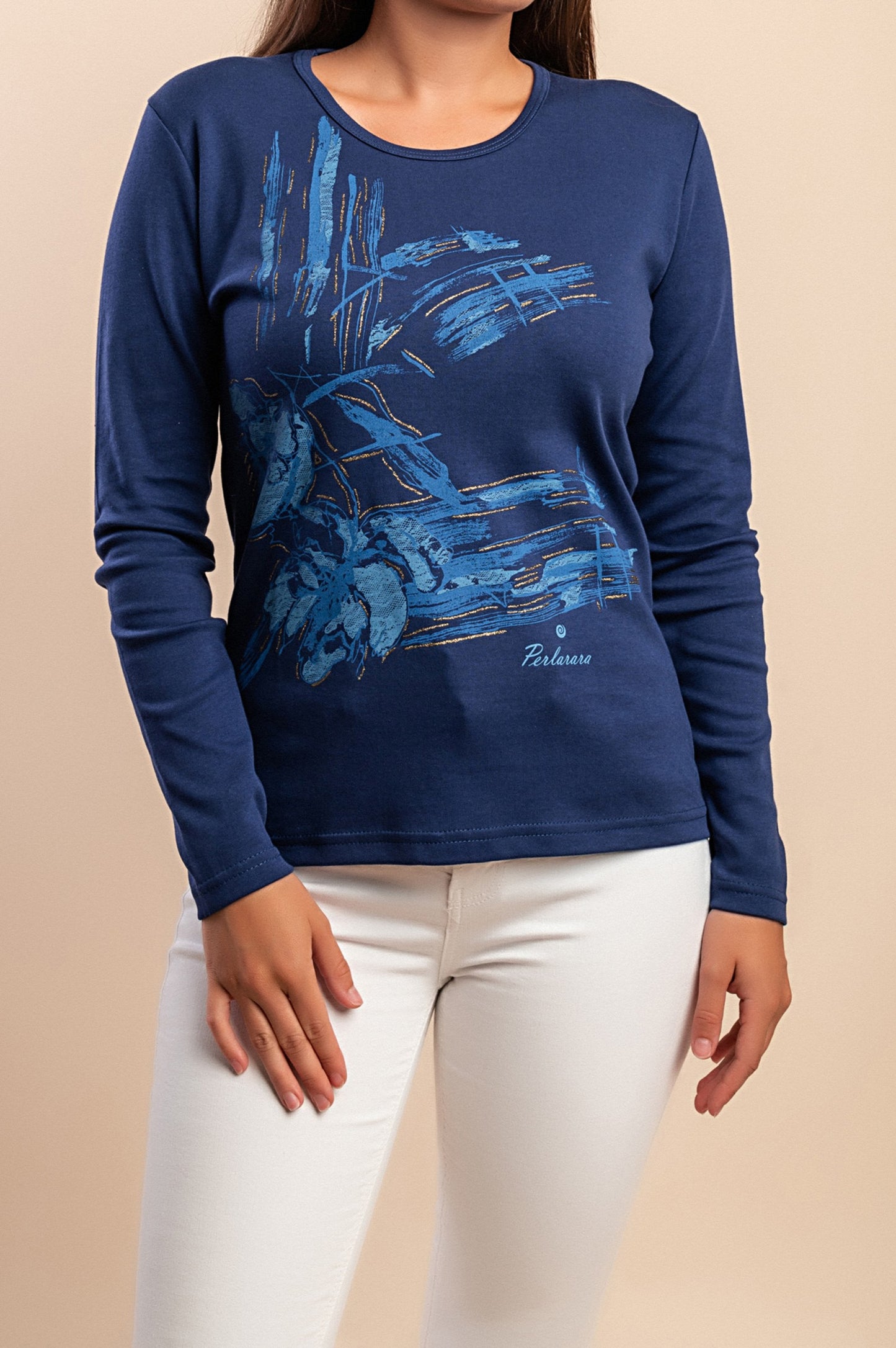 Maglia in cotone a maniche lunghe, blu scuro