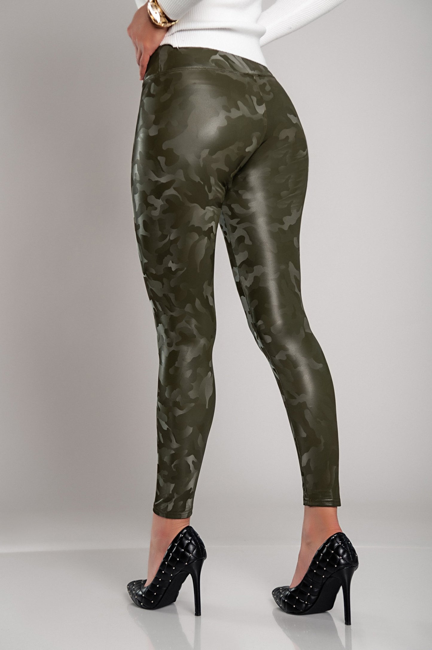 Leggings con fodera e vita ampia, verde oliva