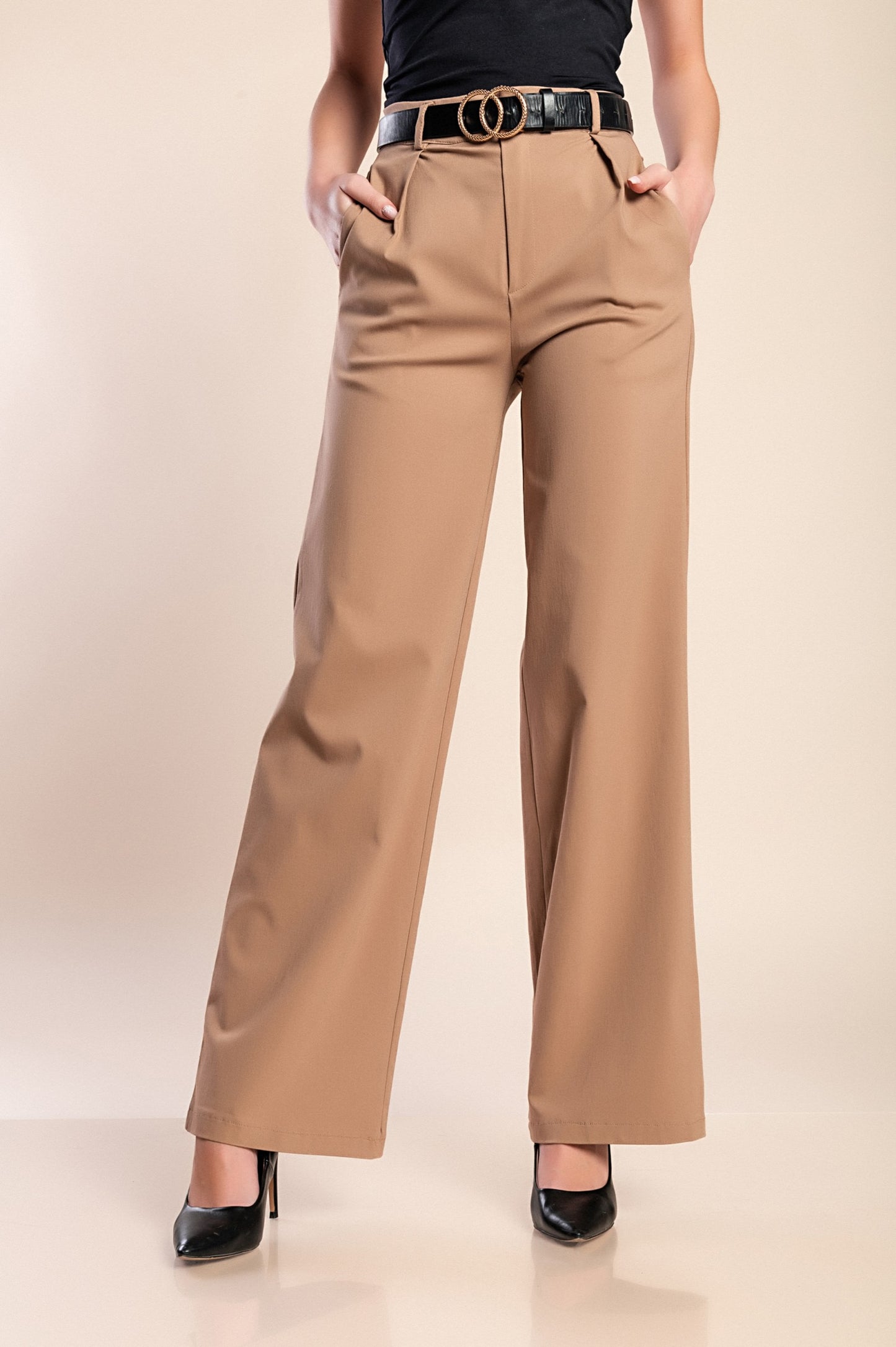 Pantaloni eleganti a vita alta, beige