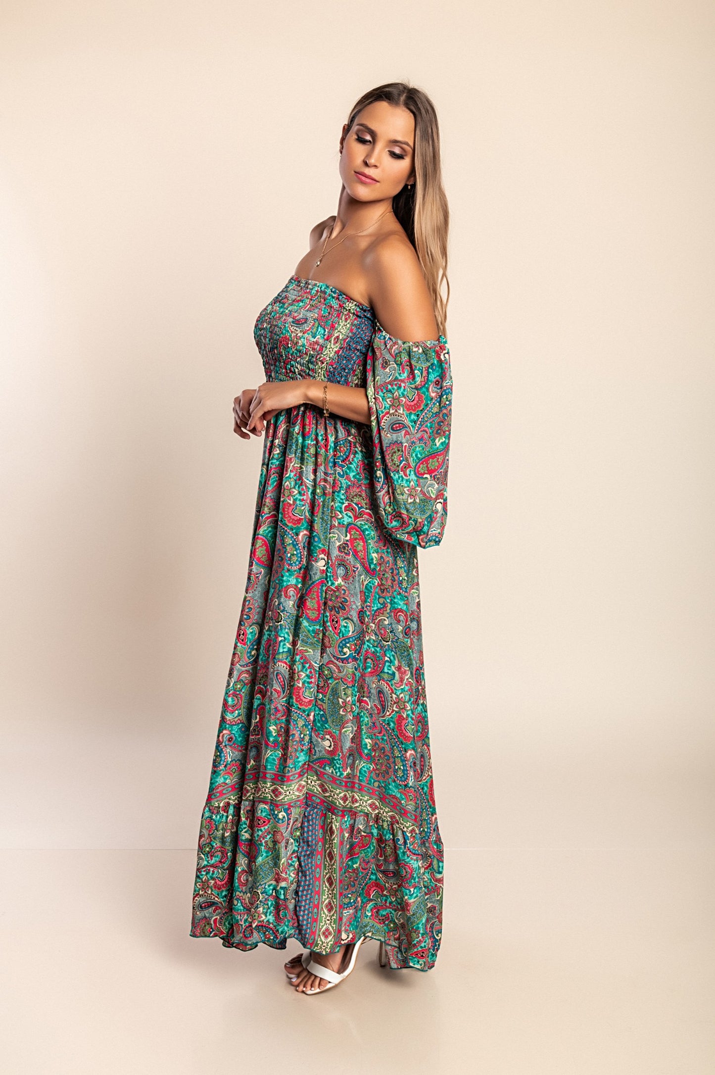 Abito maxi con stampa, multicolore