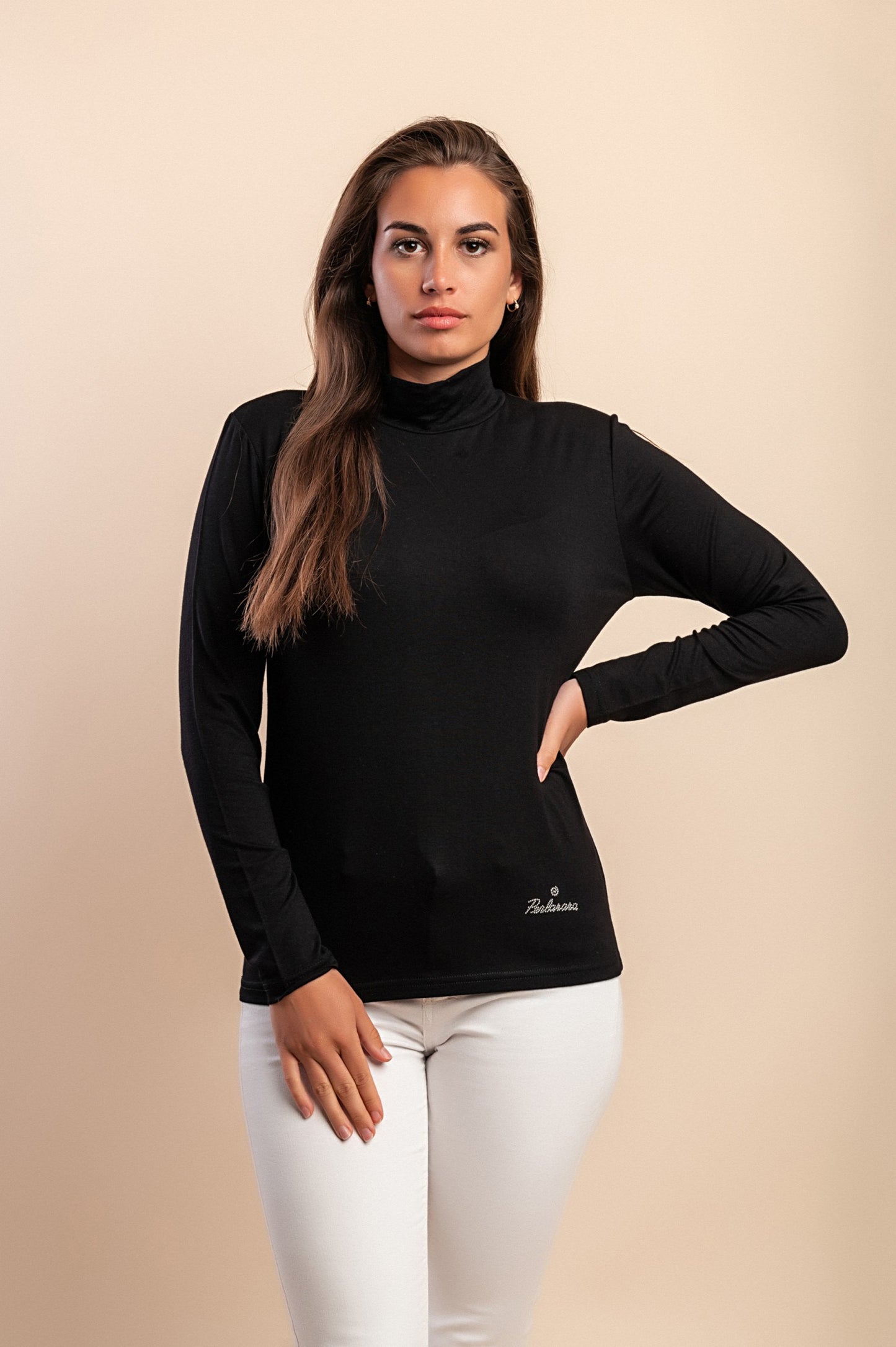 Top in viscosa con collo alto, blu scuro