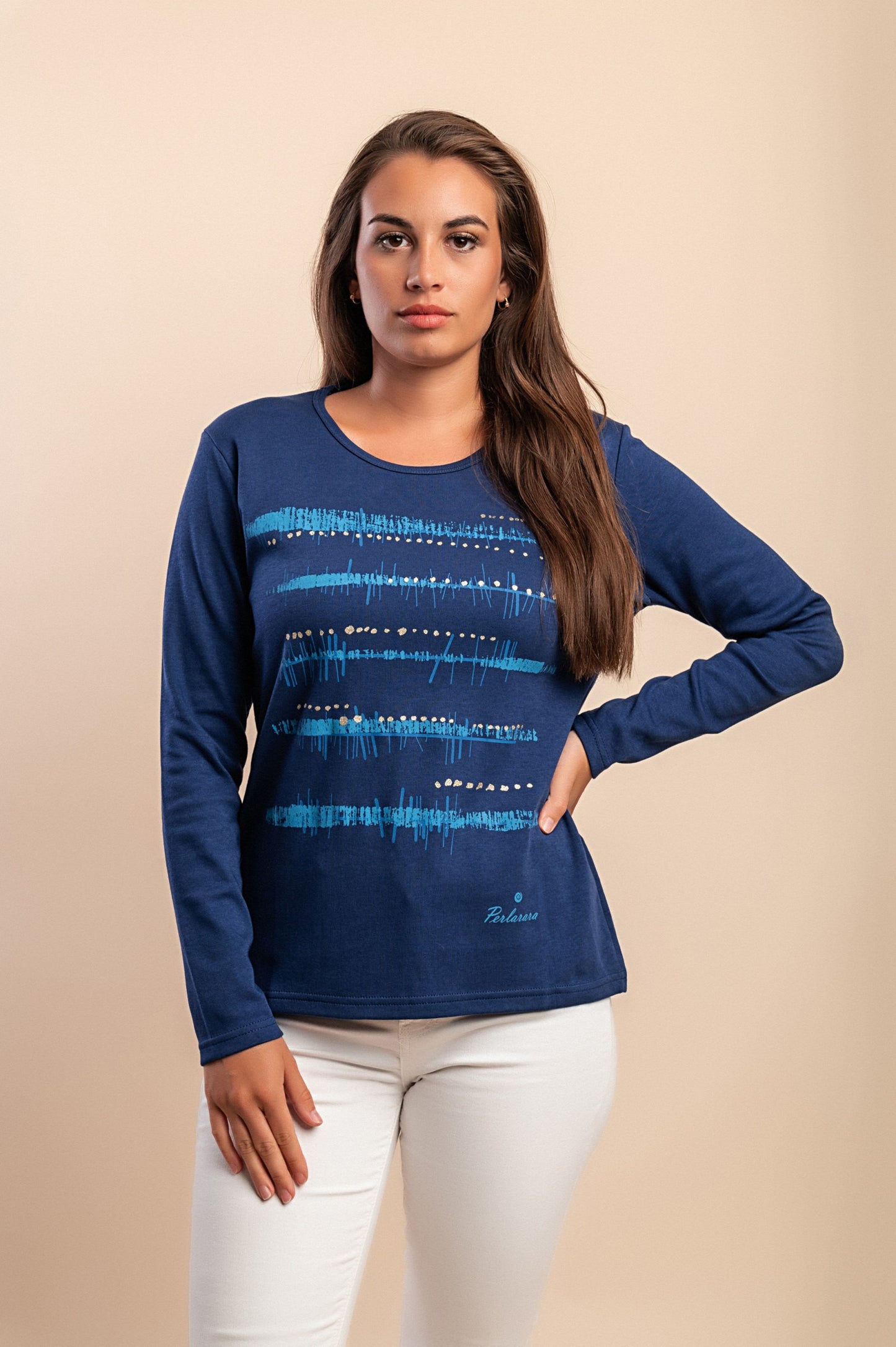 Maglia in cotone a maniche lunghe, blu scuro