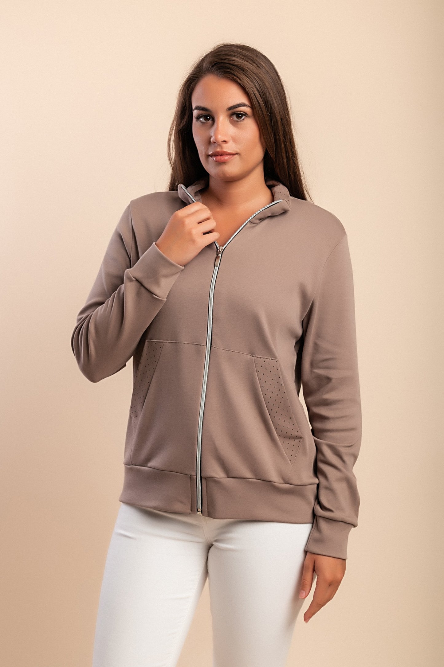 Felpa con zip in cotone, nera