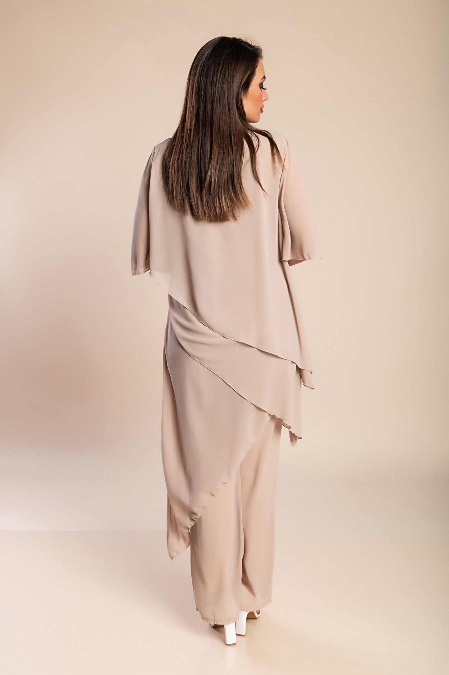 Set di elegante tunica traslucida e pantaloni lunghi Claudette, neri