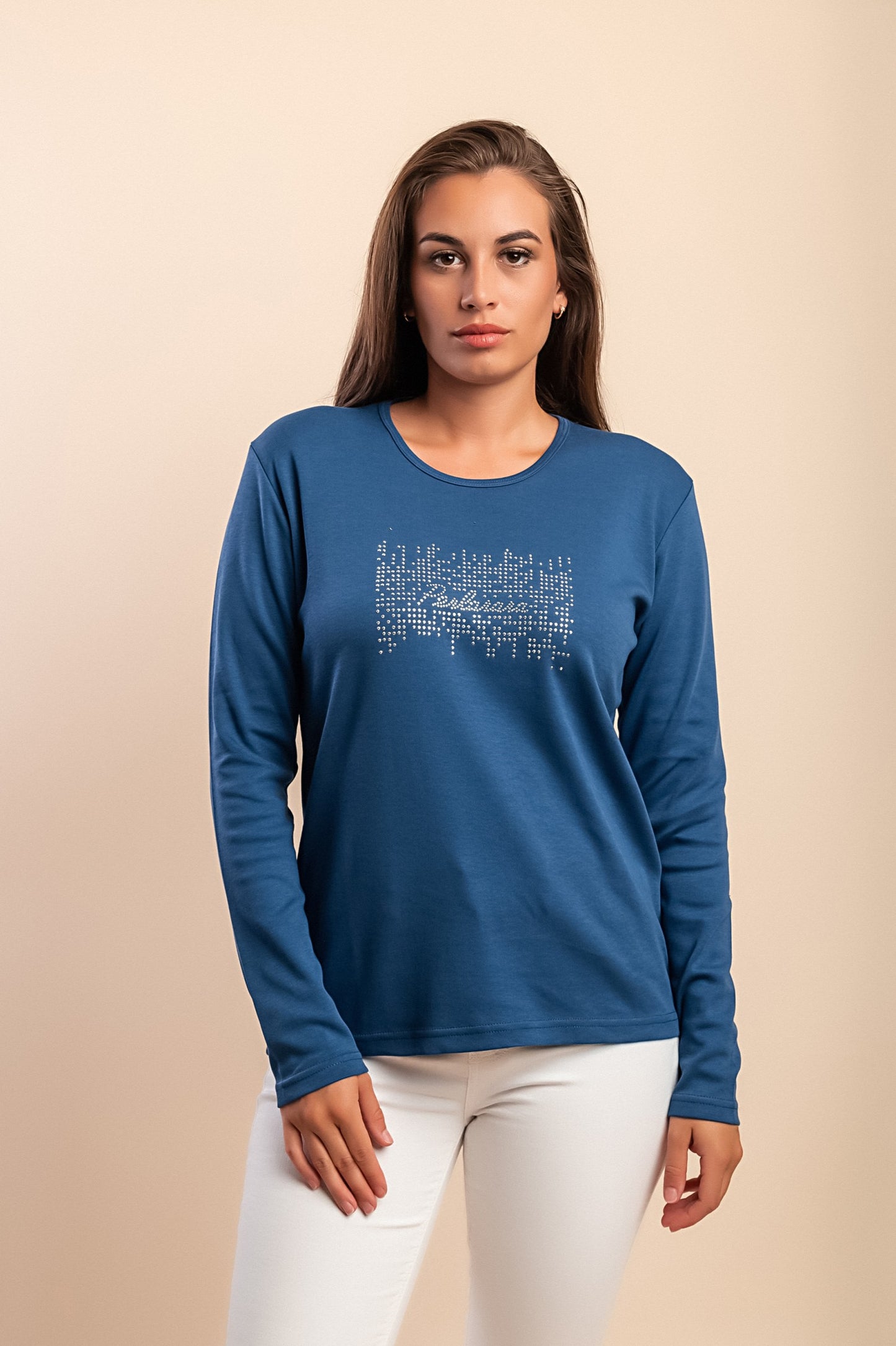 Maglia in cotone a maniche lunghe, blu