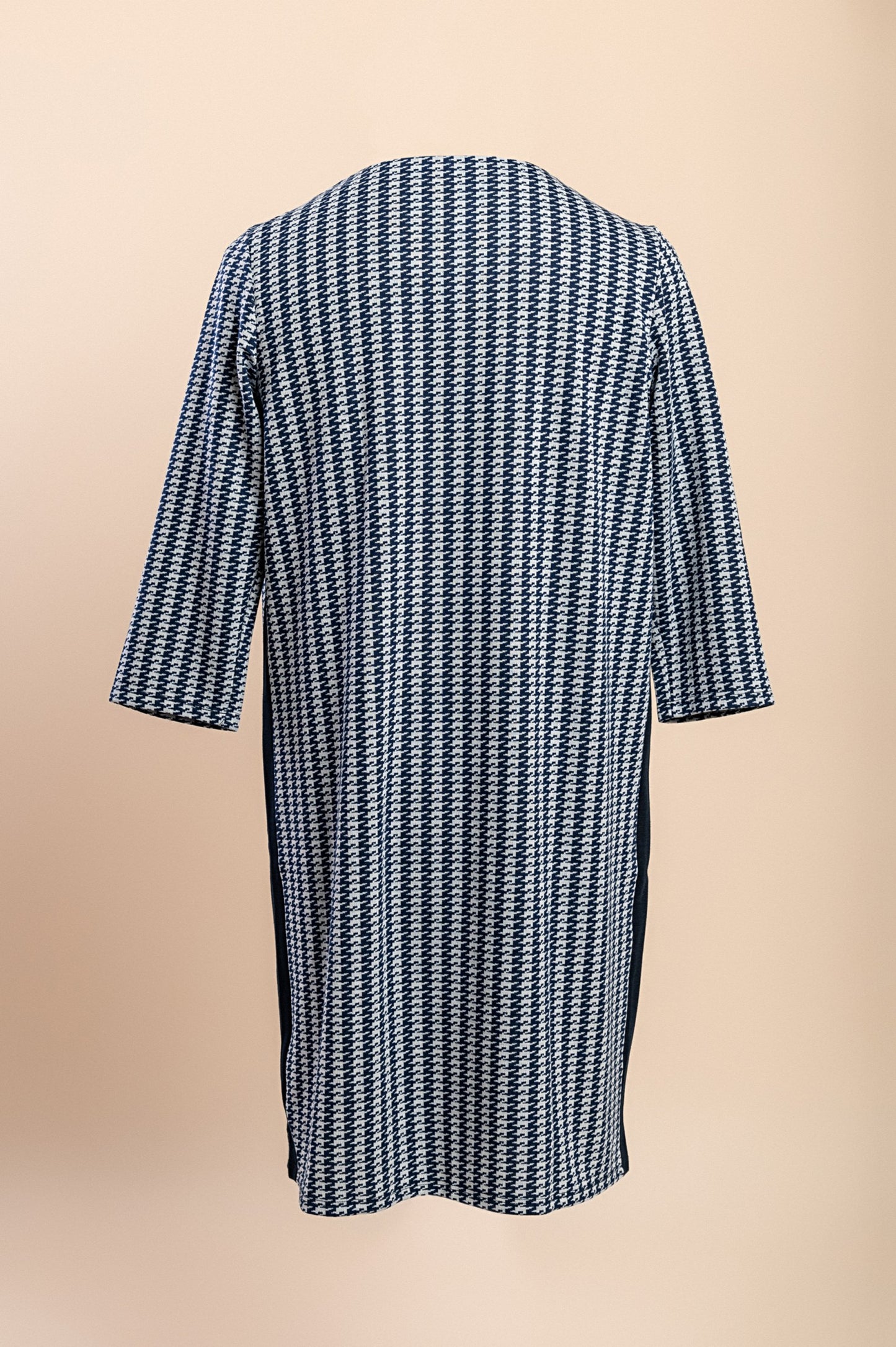 Abito midi taglie forti con stampa pepita, blu scuro